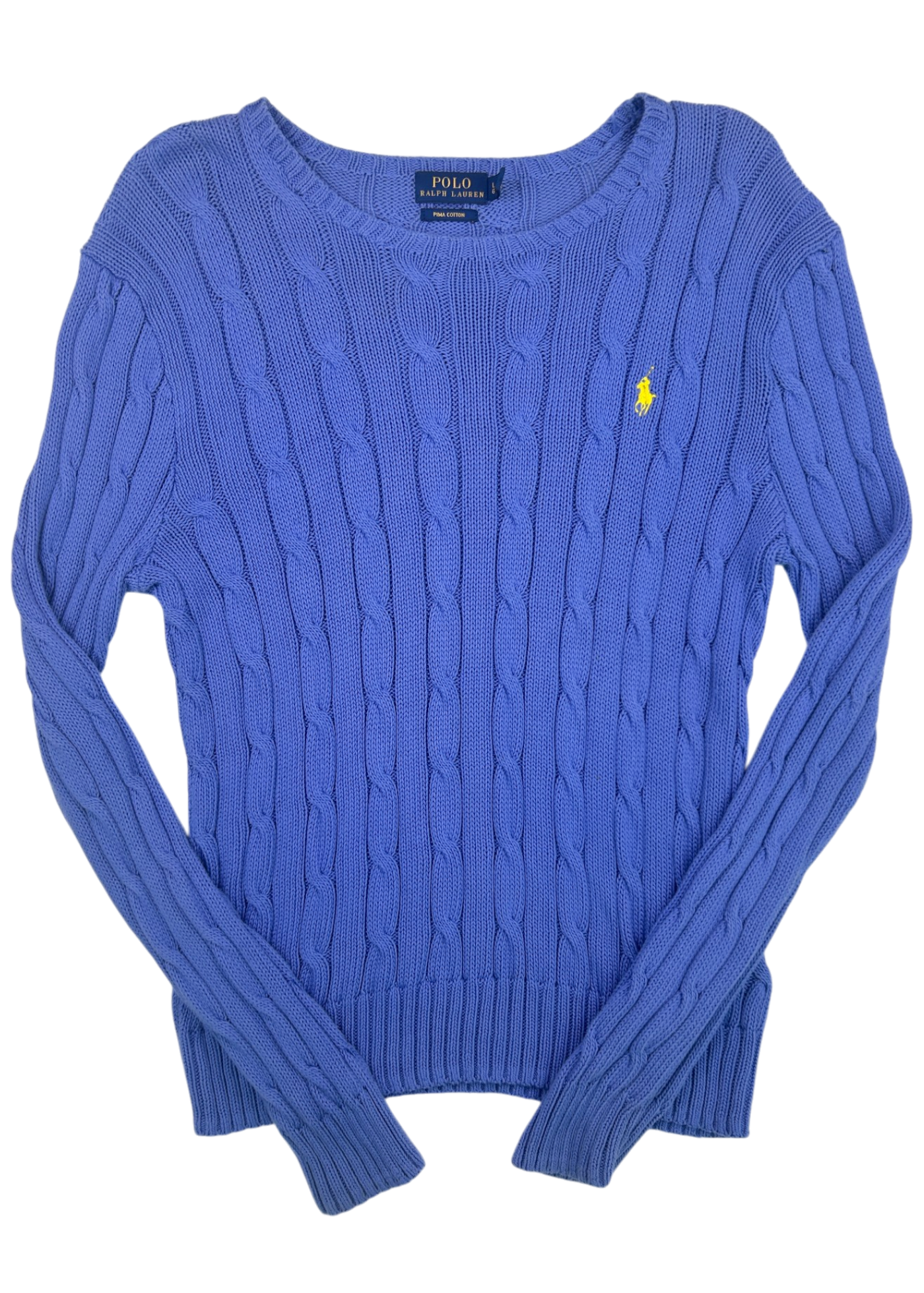 POLO BY RALPH LAUREN (AS IS) Periwinkle Blue Cotton Cable Knit Jumper