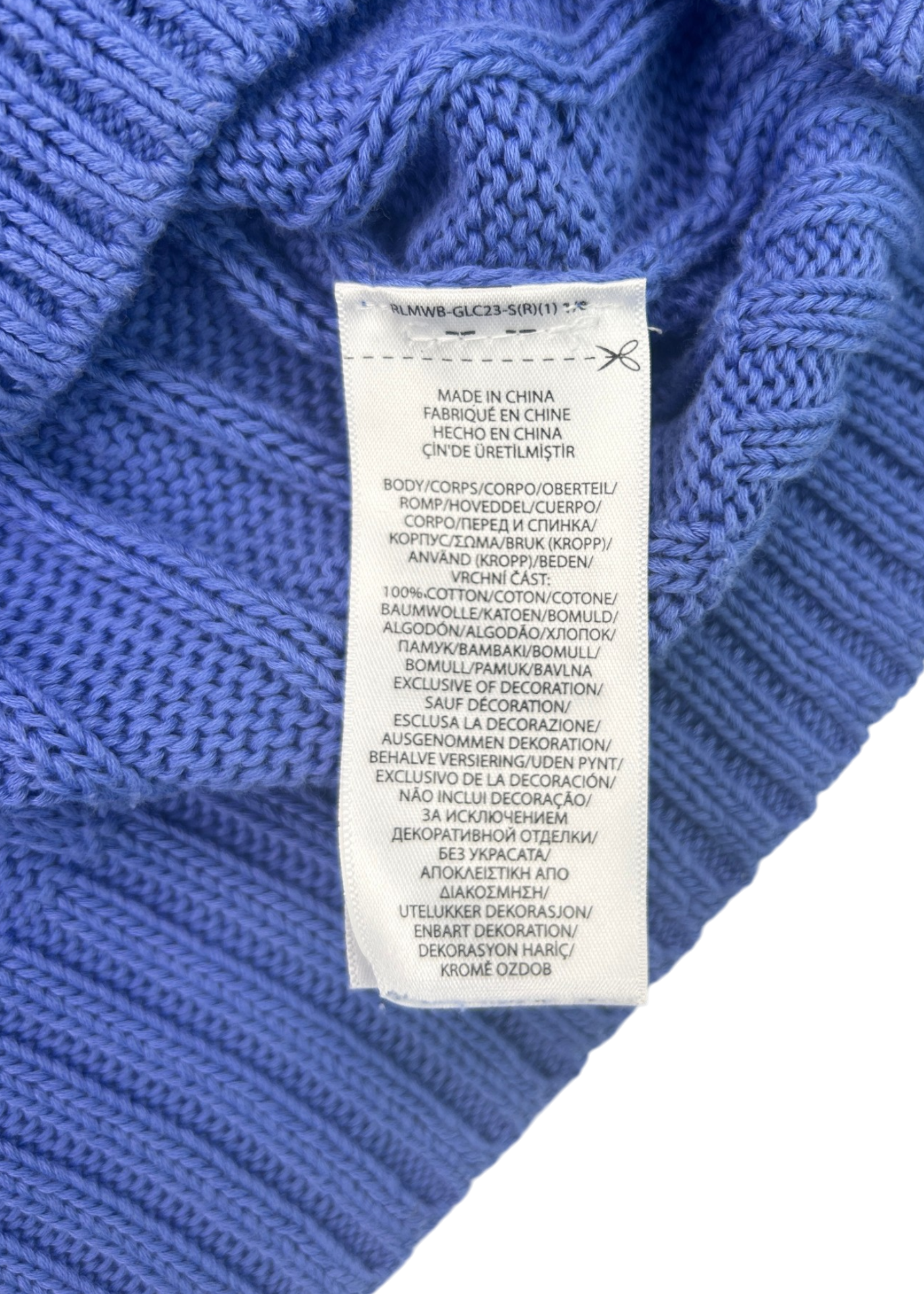 POLO BY RALPH LAUREN (AS IS) Periwinkle Blue Cotton Cable Knit Jumper