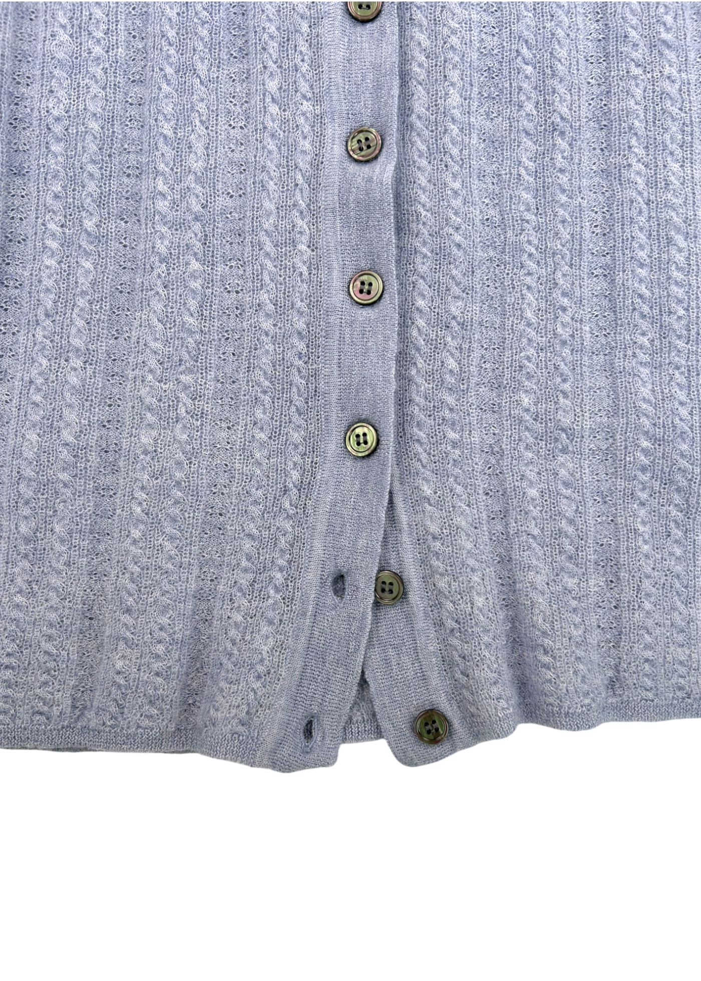 LEE MATHEWS Periwinkle Mohair/Wool Blend SS Cable Knit Button Up Top