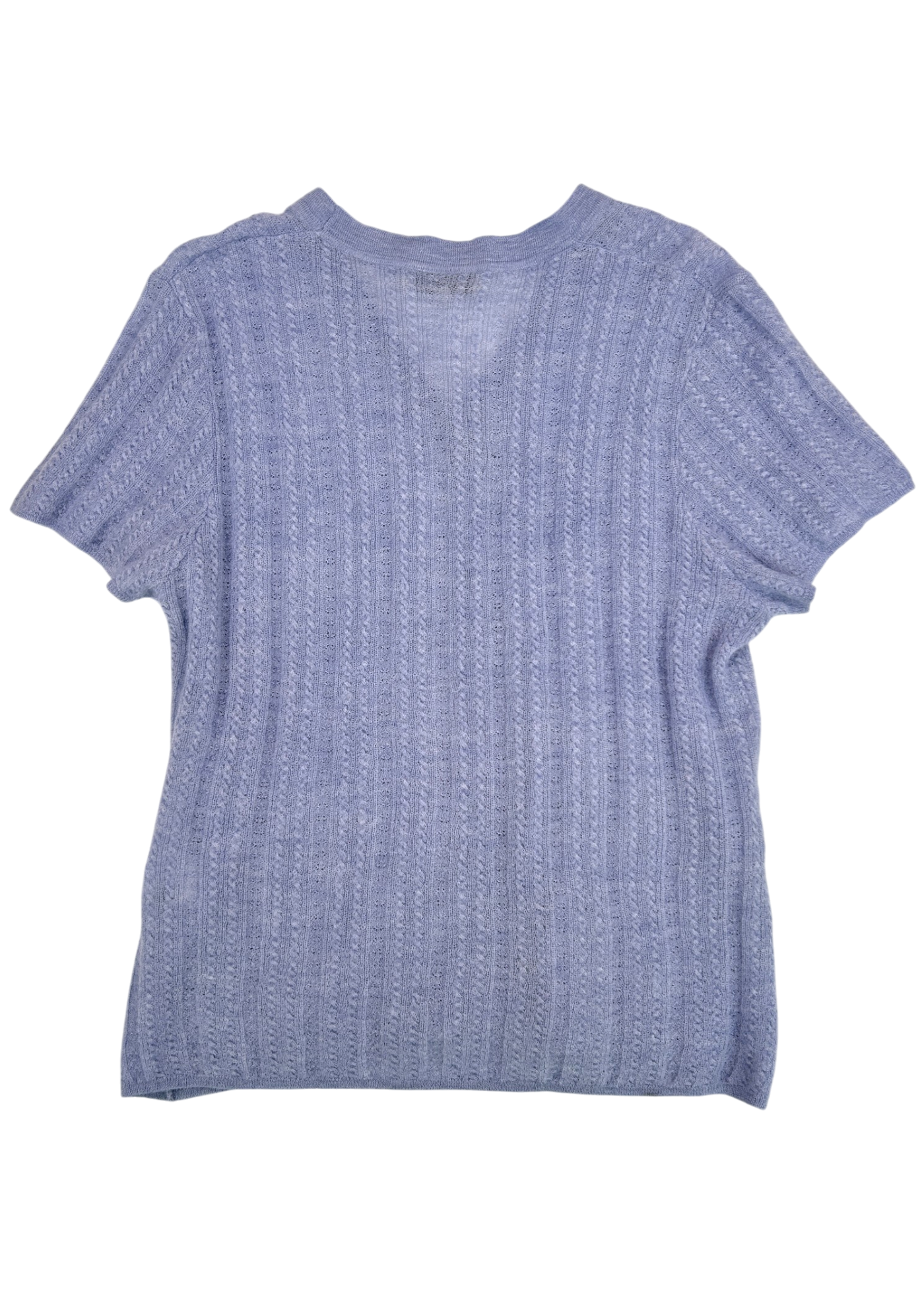 LEE MATHEWS Periwinkle Mohair/Wool Blend SS Cable Knit Button Up Top