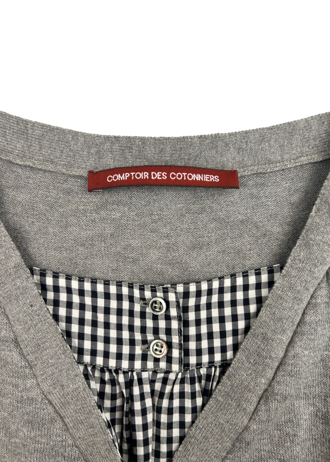 COMPTOIR DES COTONNIERS Cotton/Cashmere Gingham Insert Cardi