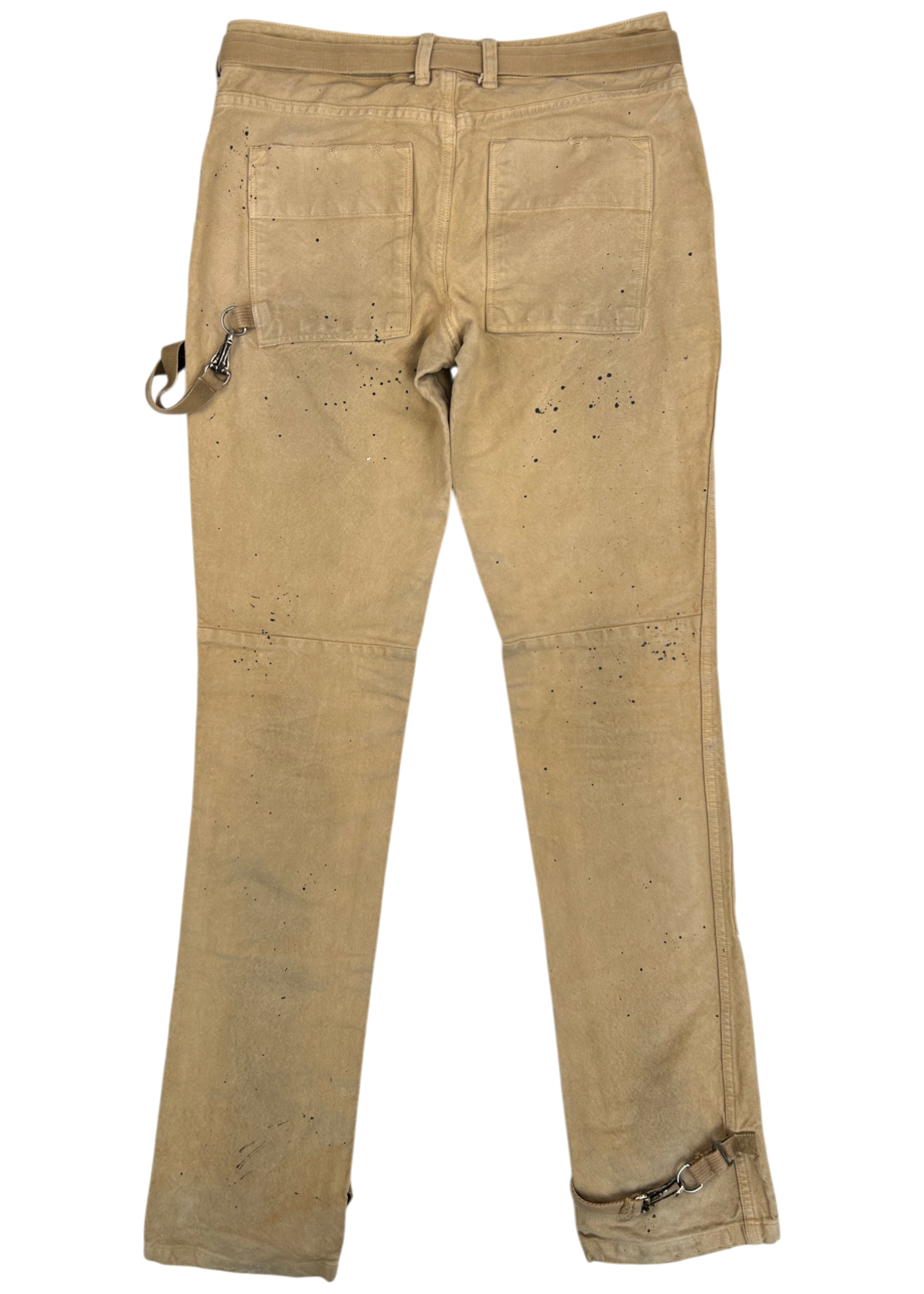 RALPH LAUREN 2000s Beige Paint Splatter Slim Carpenter Pants W/ Harness