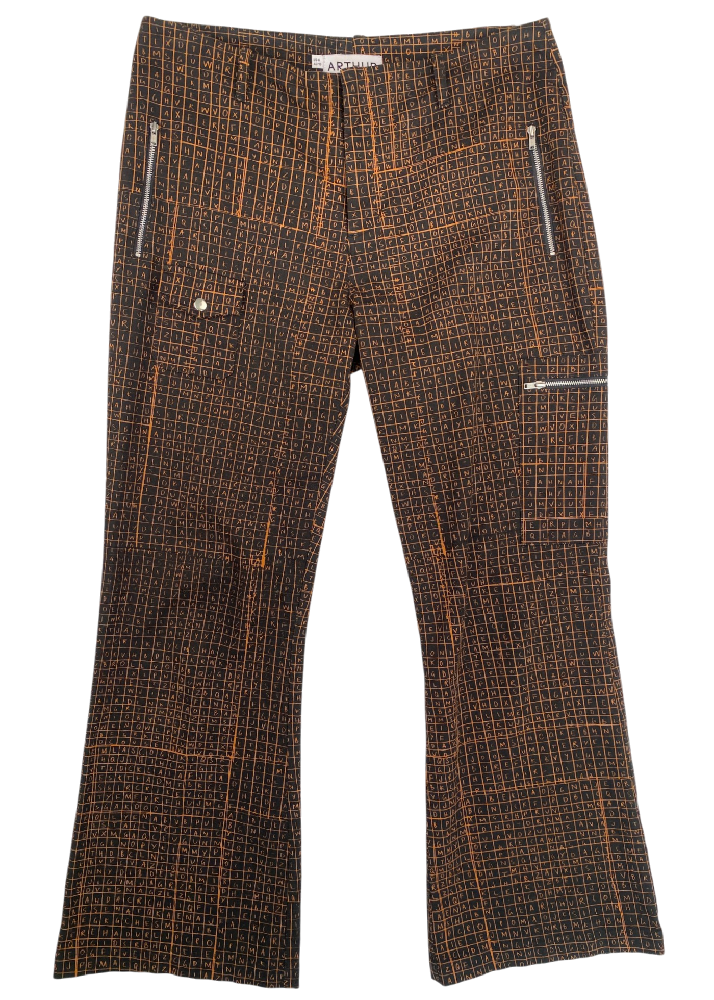 ARTHUR APPAREL Black/Orange Find-A-Word Grid Print Pants