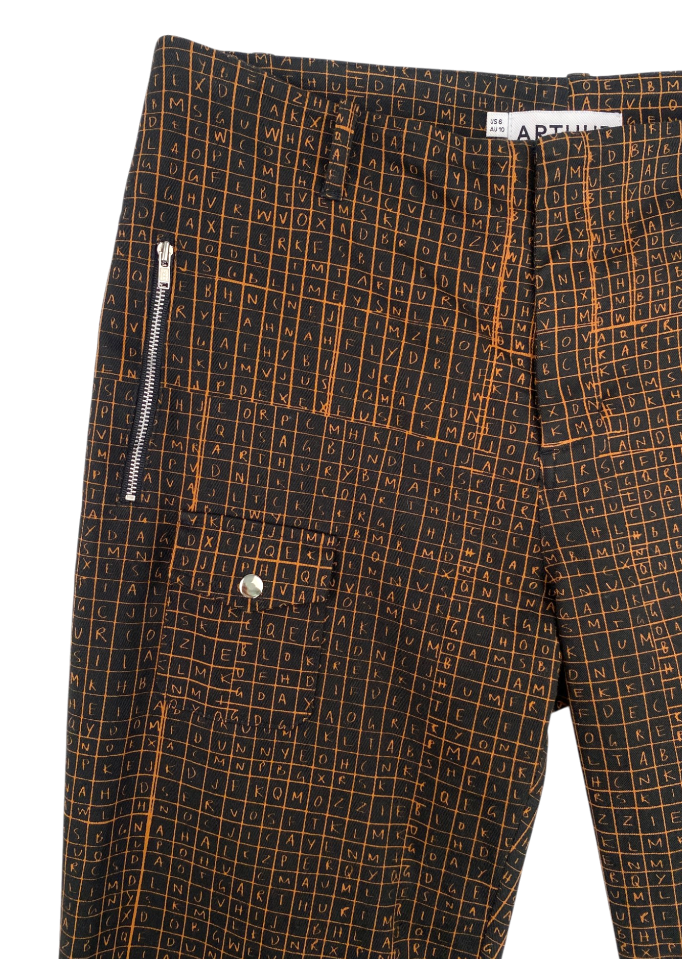 ARTHUR APPAREL Black/Orange Find-A-Word Grid Print Pants
