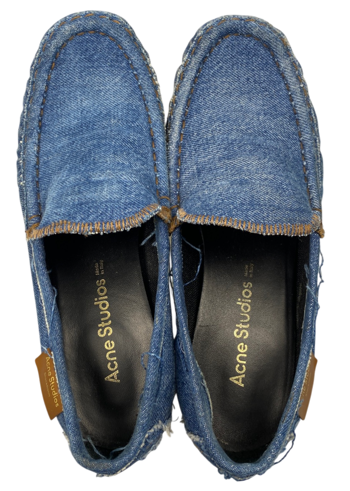 ACNE STUDIOS Light Wash Denim Block Heel Loafers