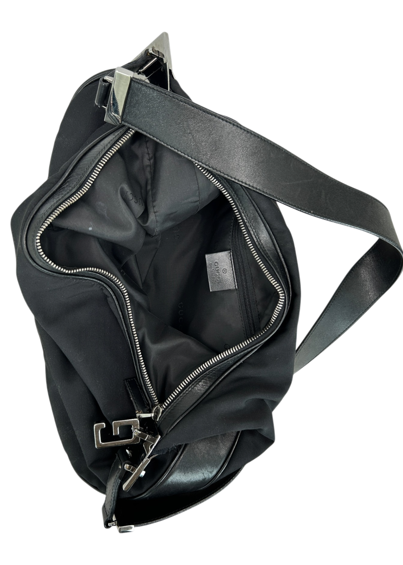 GUCCI (AS IS) Nylon/Leather Attache G Clasp Hobo Bag