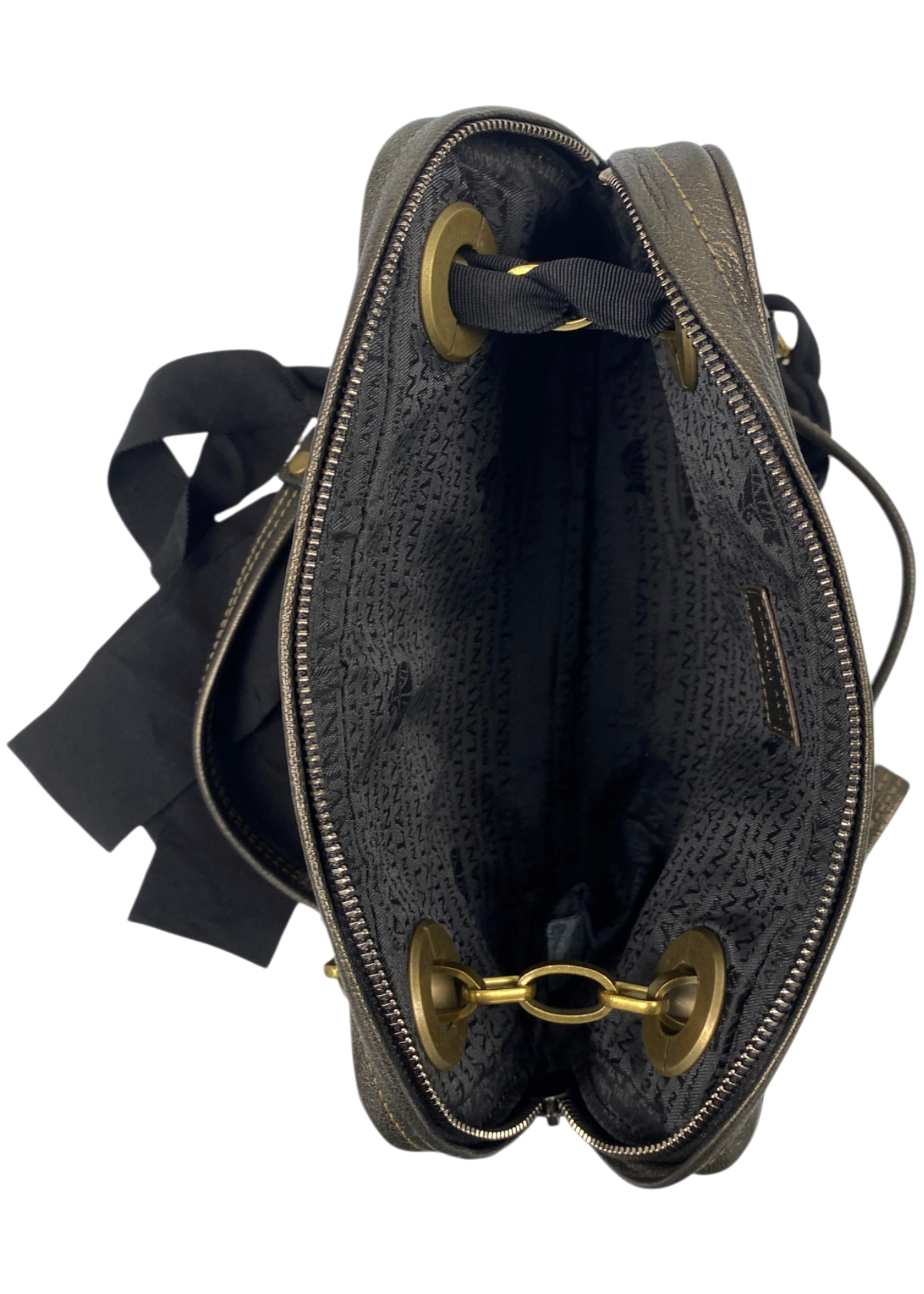 LANVIN Gunmetal Brown Leather Bag W/ Chain Strap