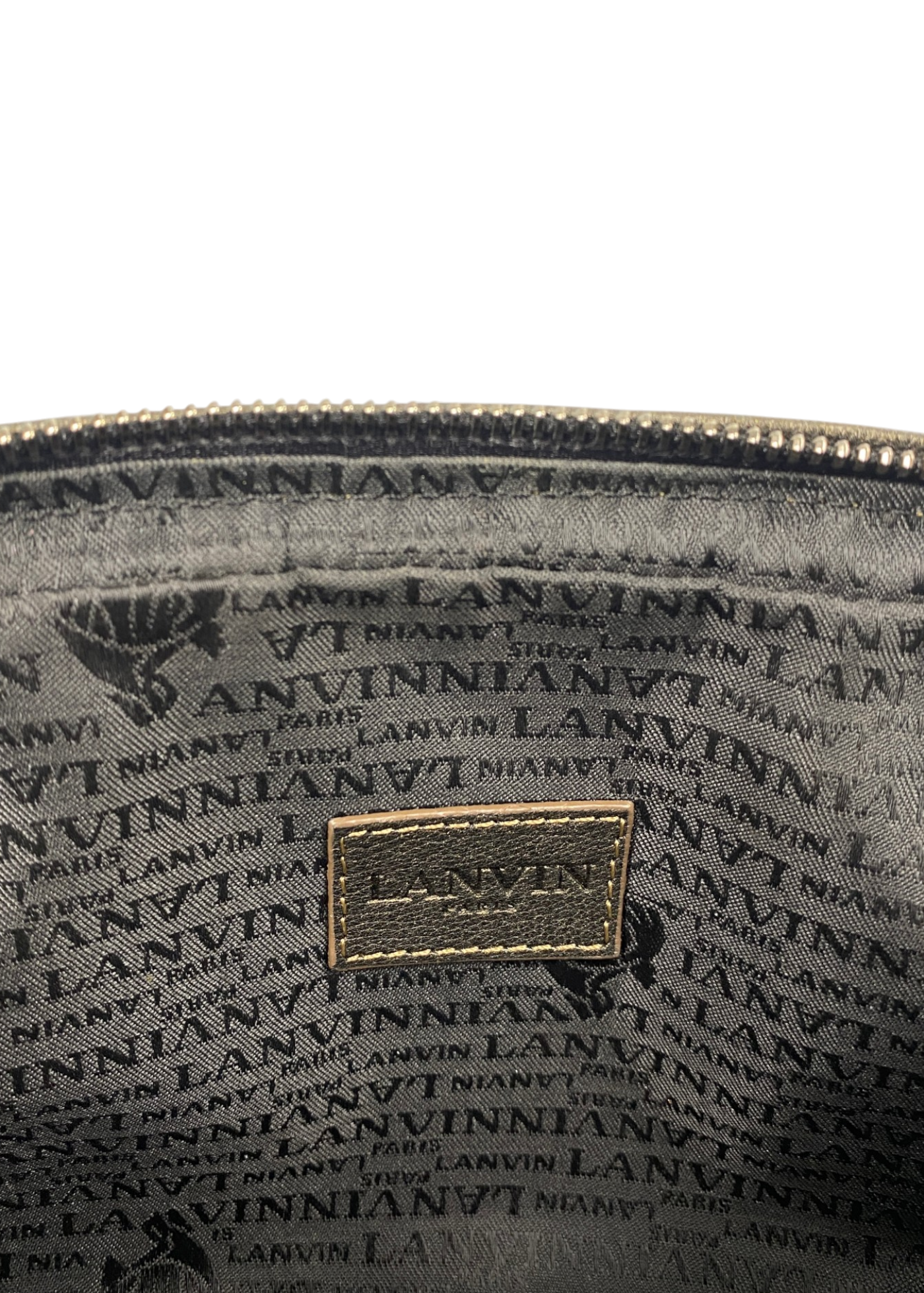 LANVIN Gunmetal Brown Leather Bag W/ Chain Strap
