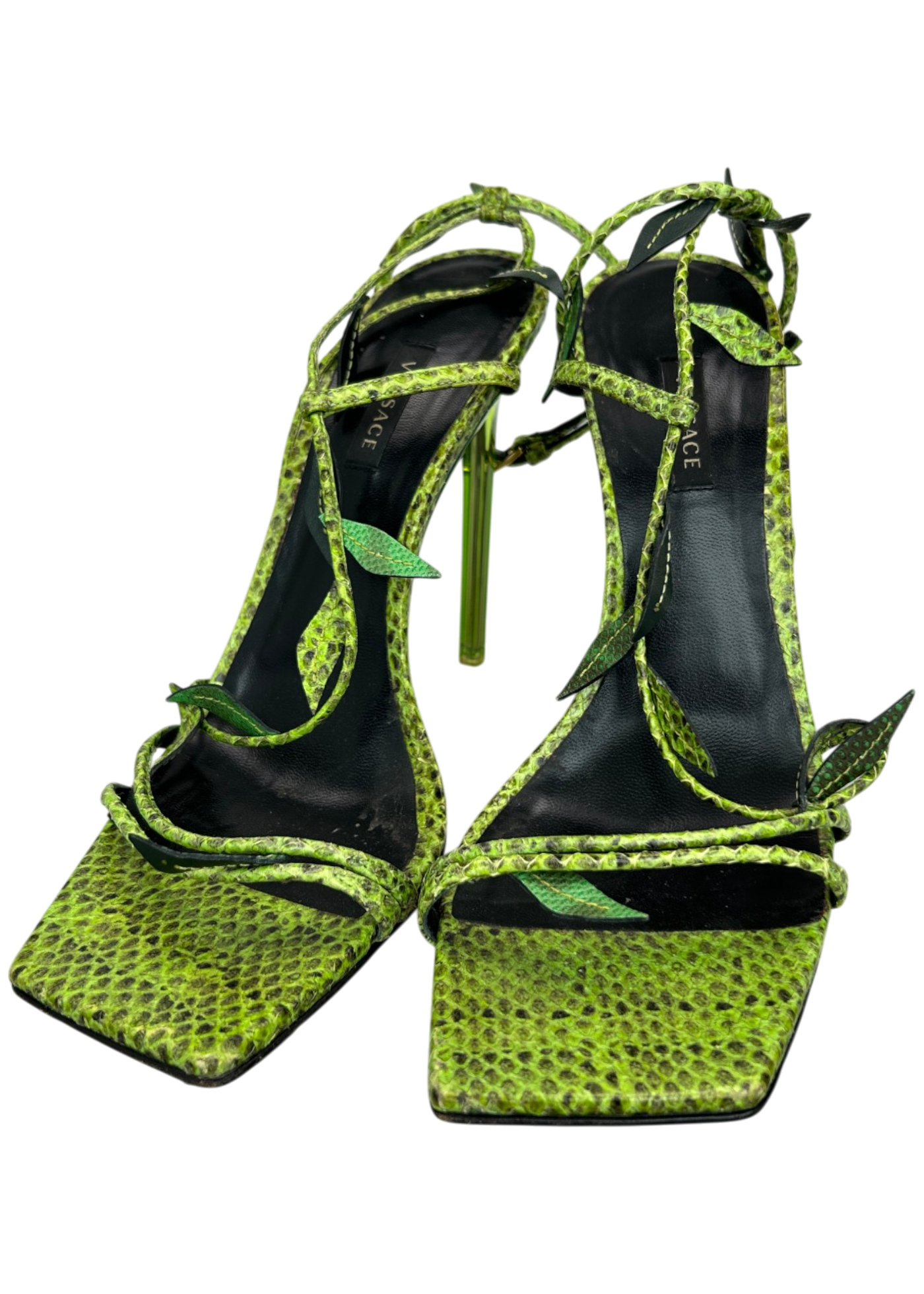 VERSACE 'Anthela' Green Snakeskin Leaf Stilettos