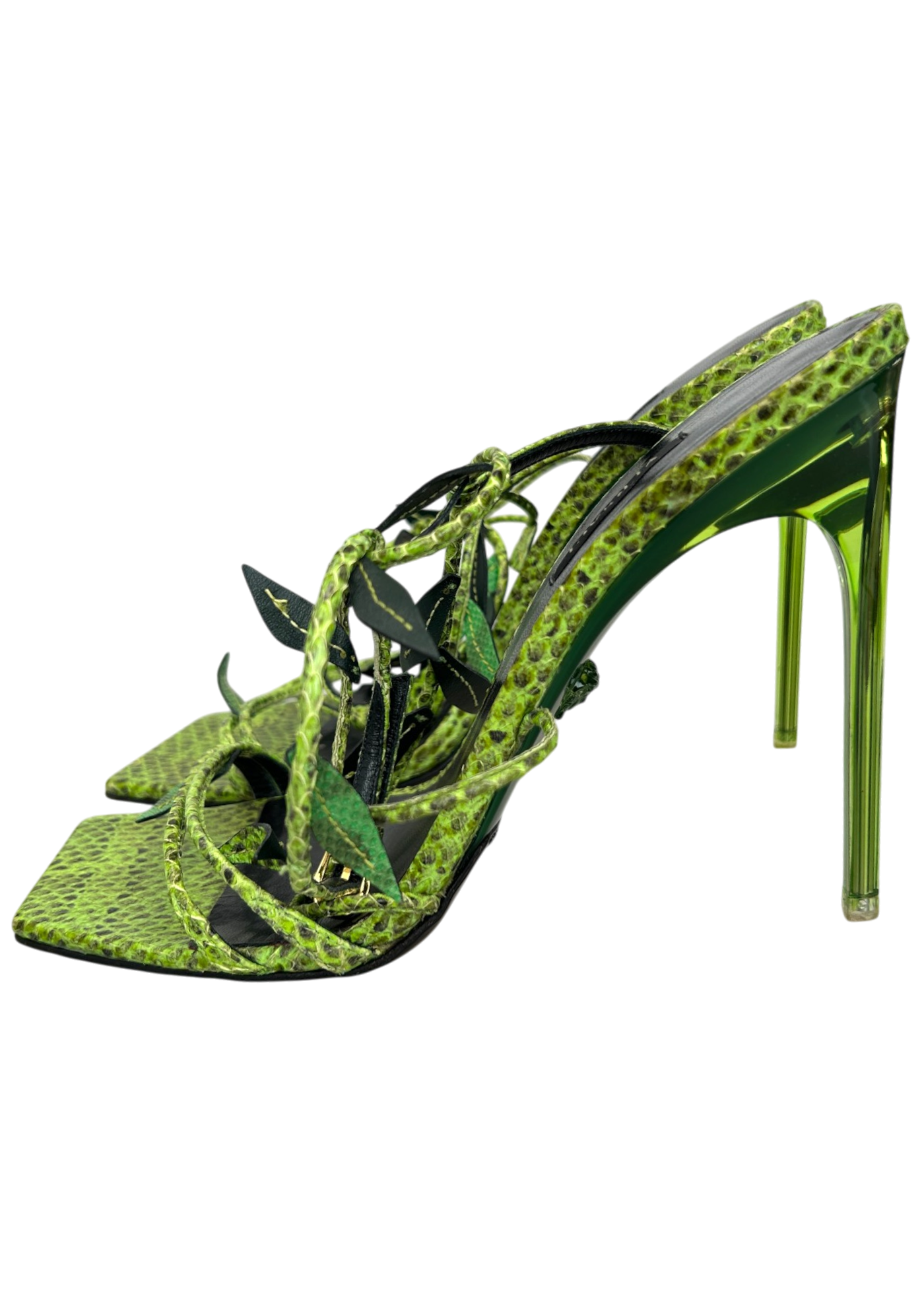 VERSACE 'Anthela' Green Snakeskin Leaf Stilettos