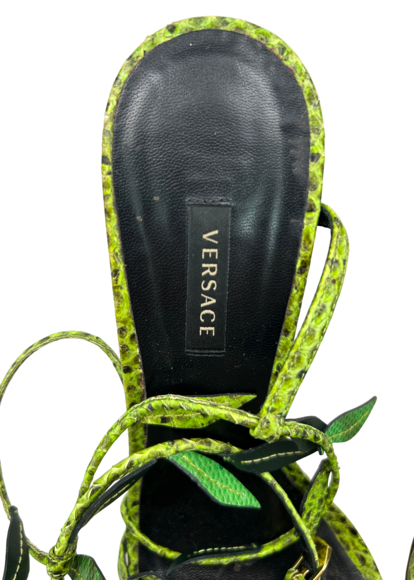 VERSACE 'Anthela' Green Snakeskin Leaf Stilettos