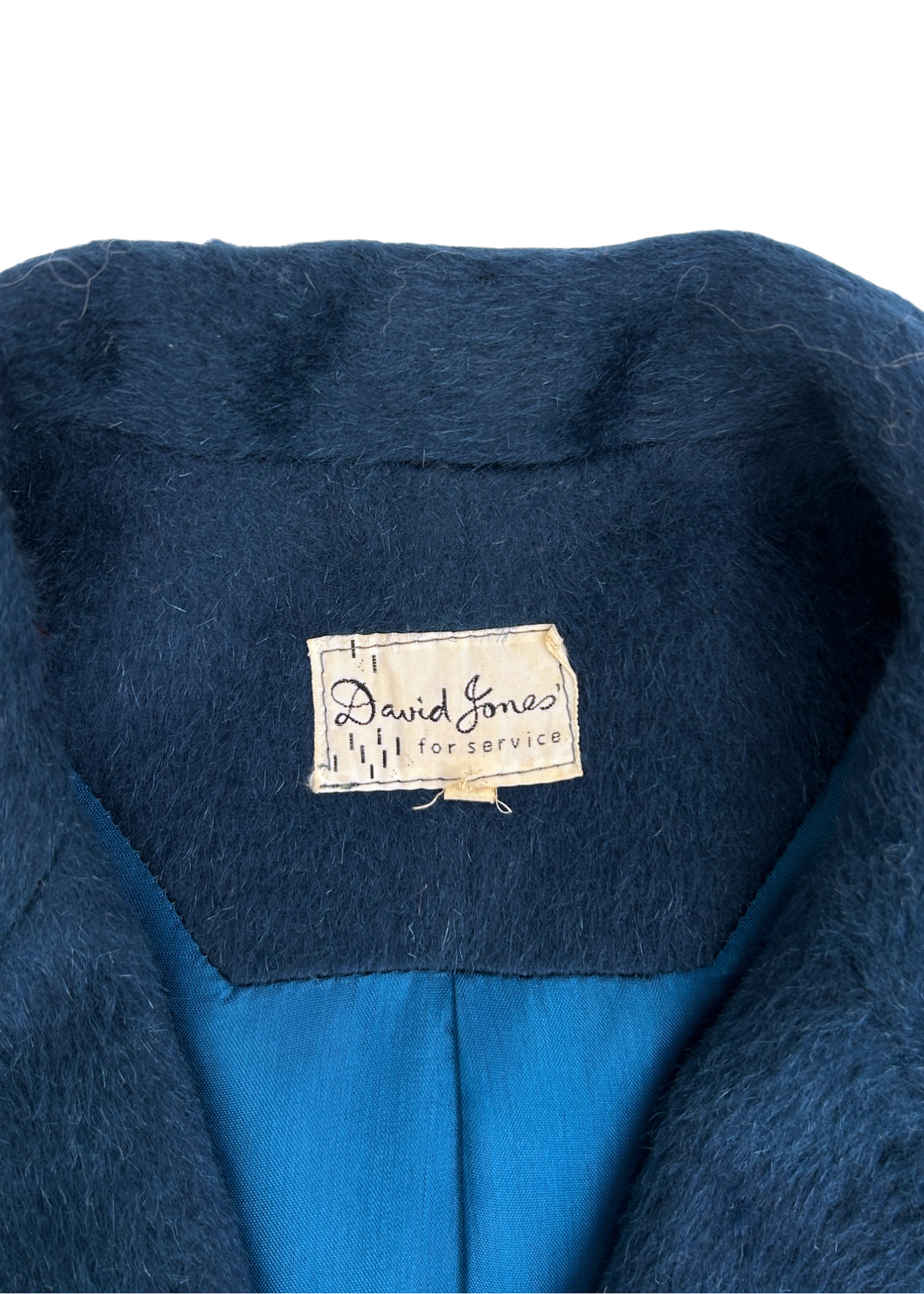 DAVID JONES Vintage 50s/60s Blue Brushed Midi Length Coat
