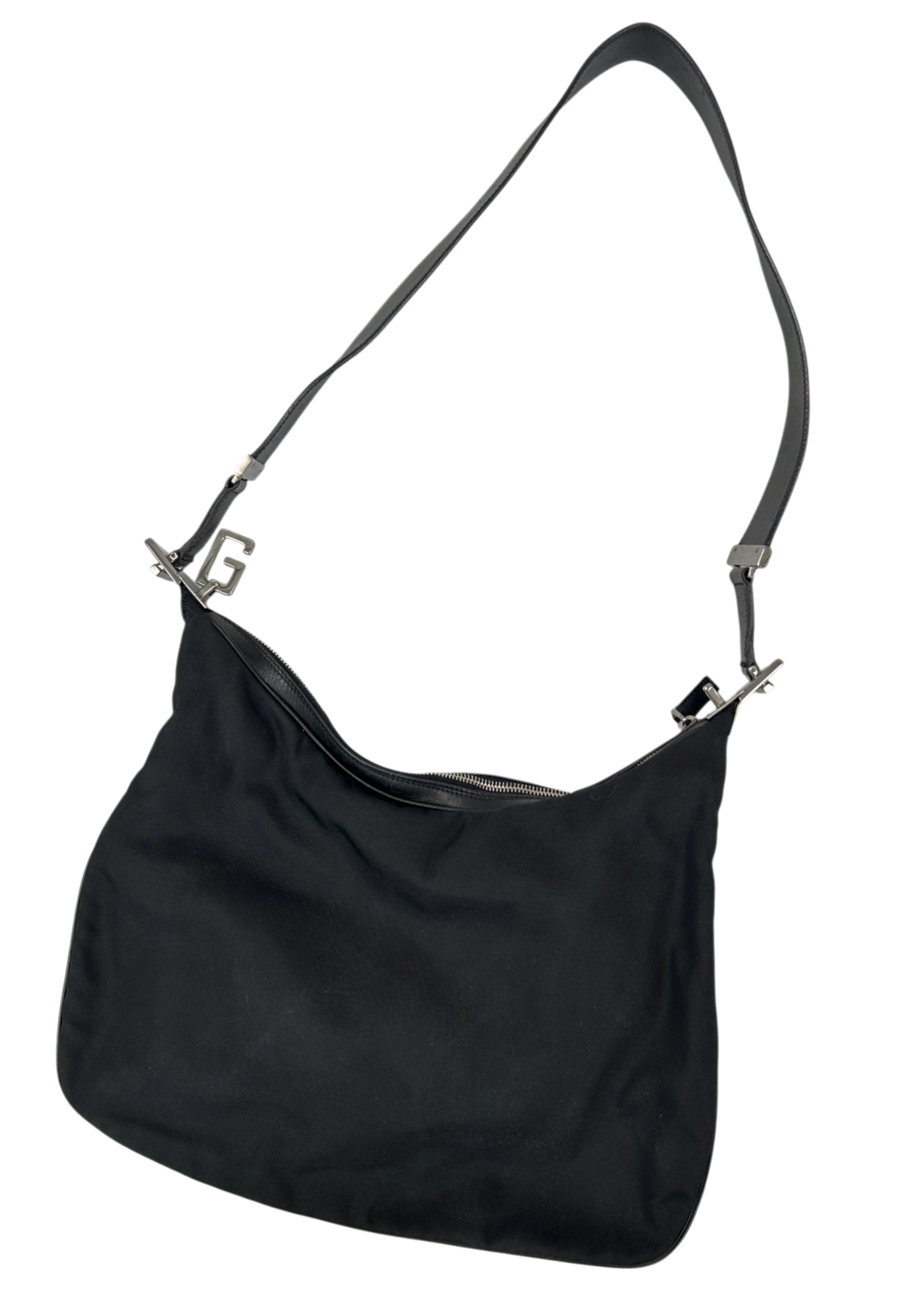 GUCCI (AS IS) Nylon/Leather Attache G Clasp Hobo Bag