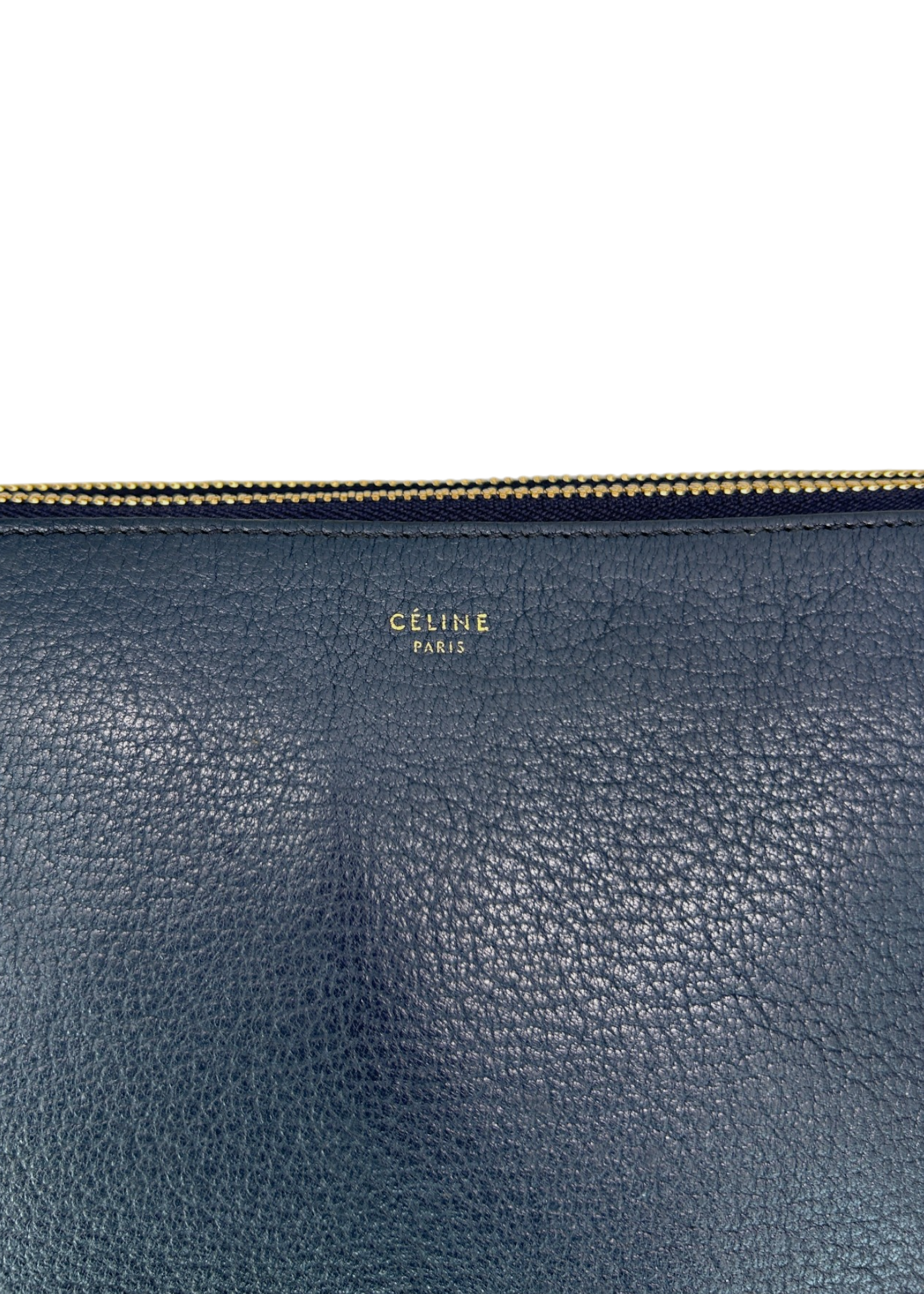 CELINE 'Trio' Navy Blue Grain Leather Crossbody Bag