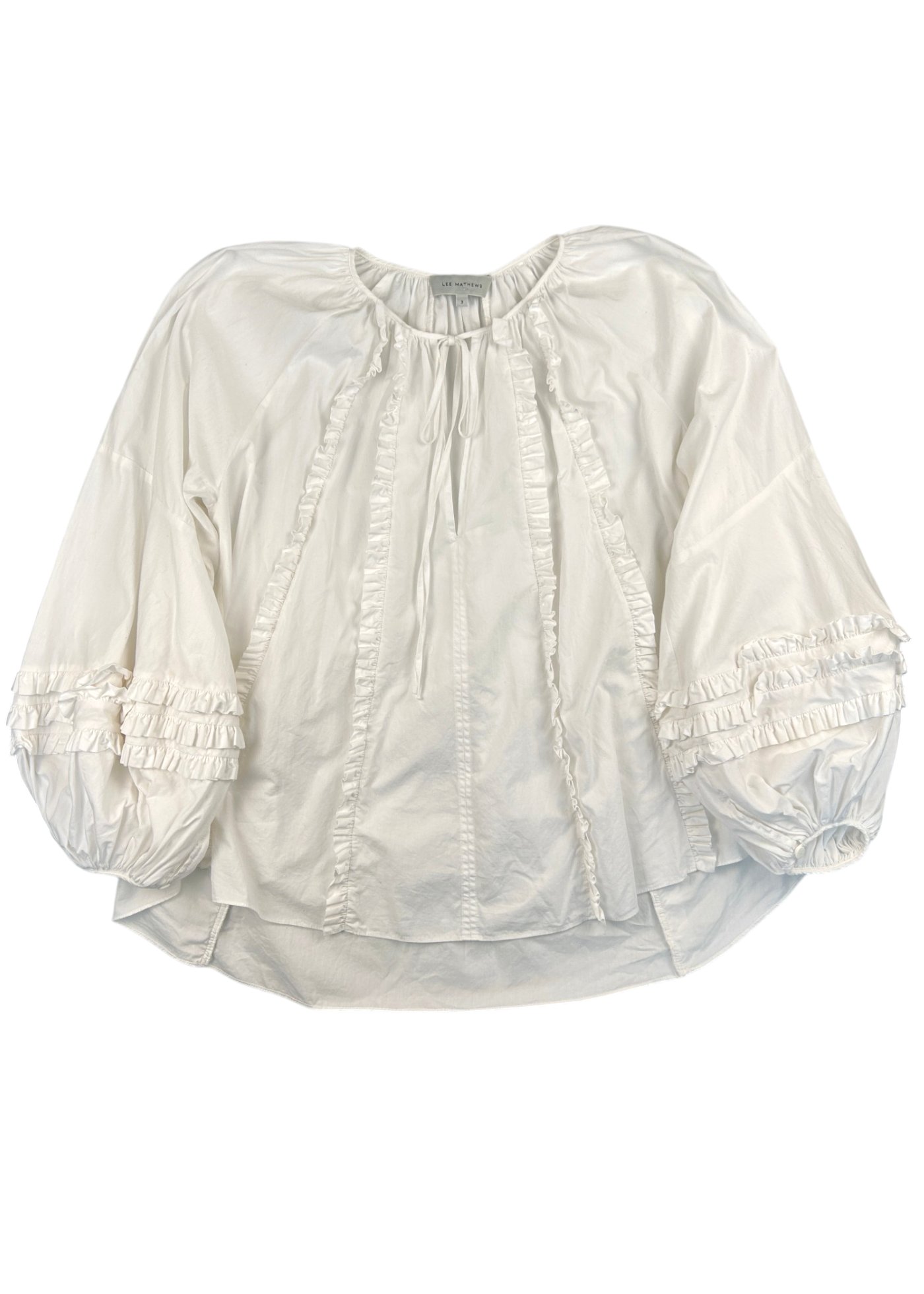 LEE MATHEWS Cotton Poet Sleeve Frilly Peasant Blouse