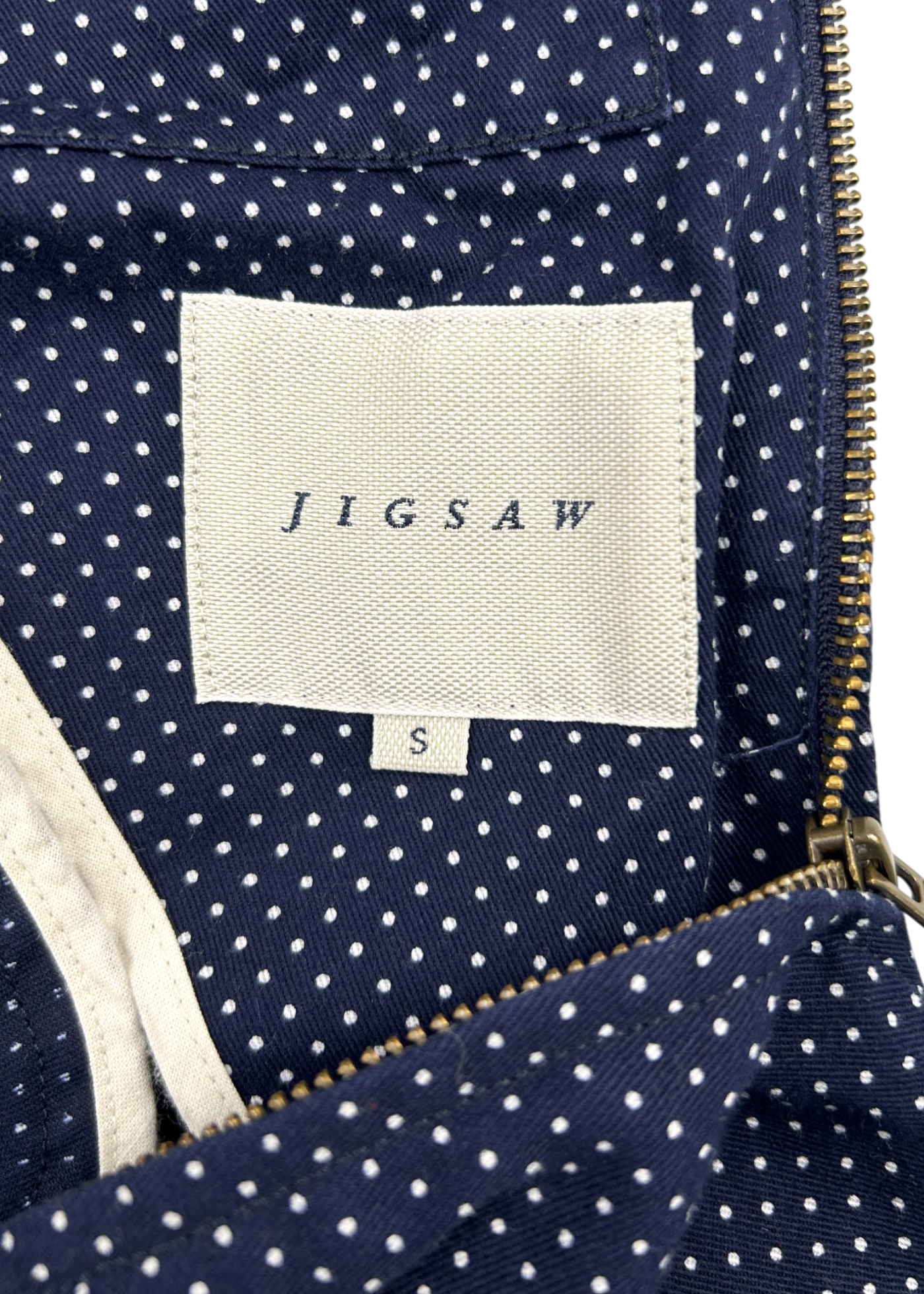 JIGSAW VINTAGE Cotton Navy/White Polka Dot Collared Jacket