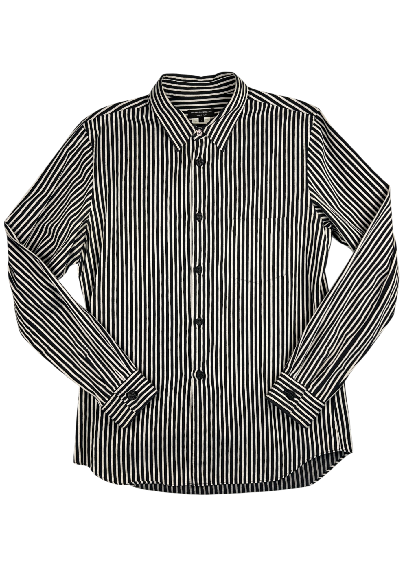 COMME DES GARCONS HOMME PLUS AD2012 Hickory Stripe Rubber Button Shirt