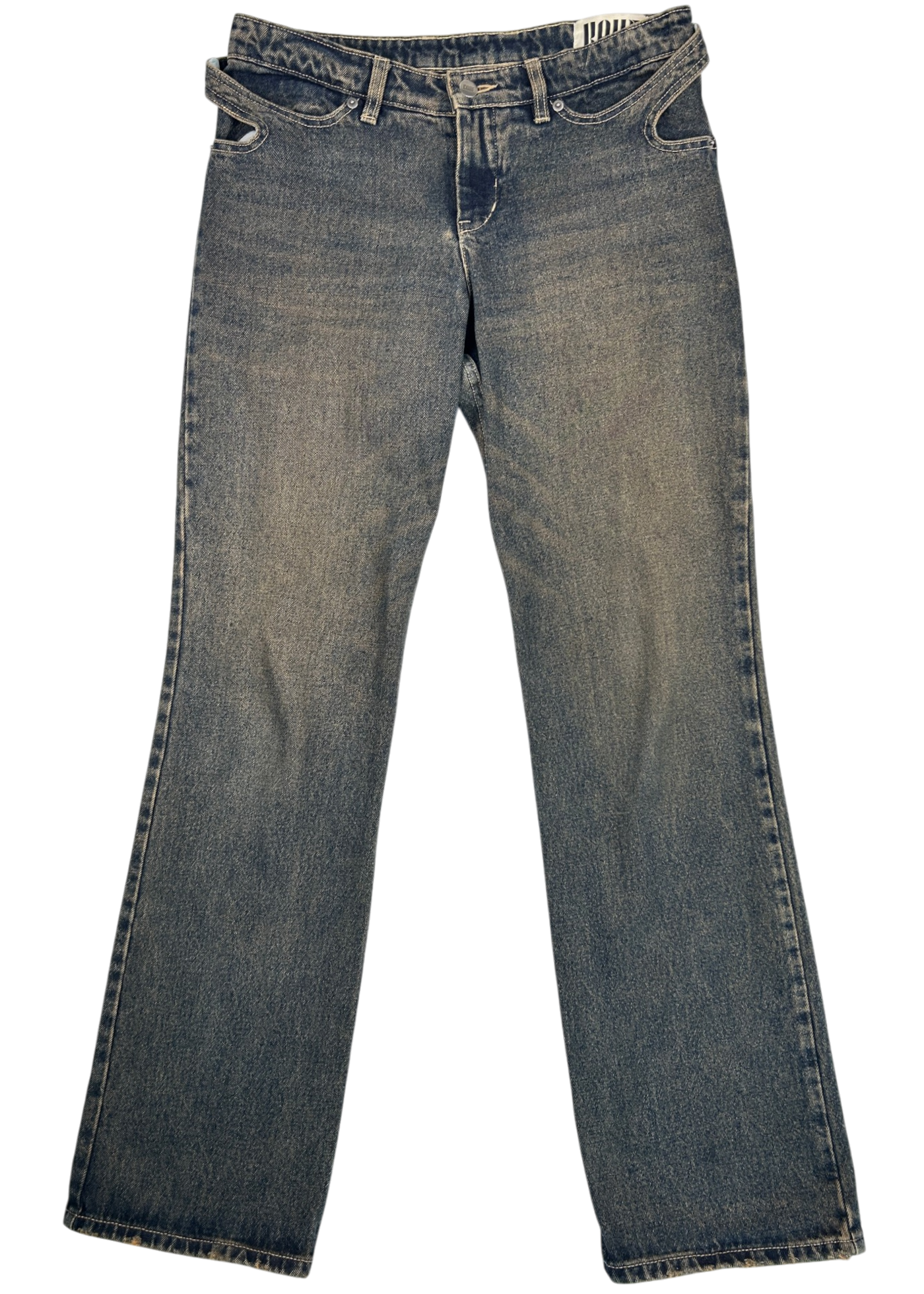 KAHE Indigo Fade Back Buckle Bootcut Jeans