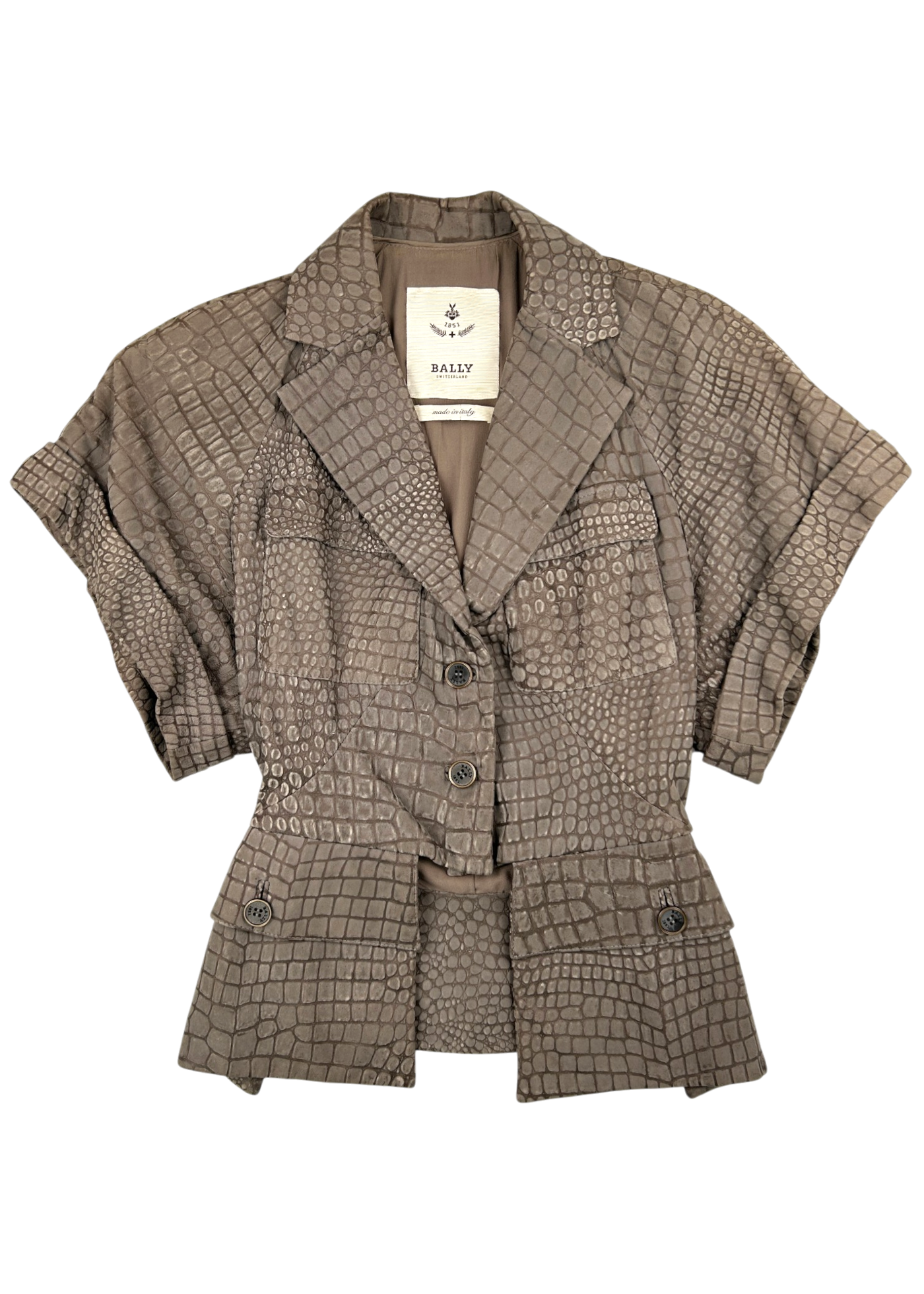 BALLY Croc Effect Leather/Silk Tailored Vest