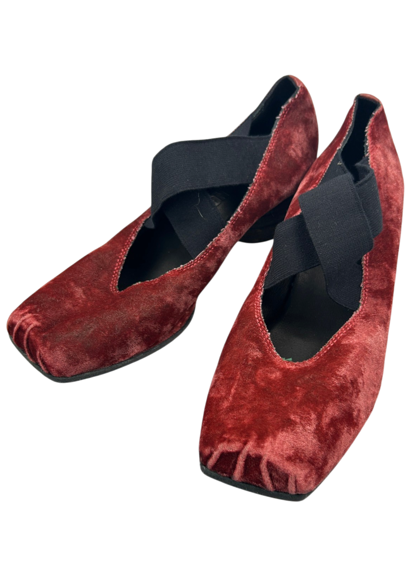 UMA WANG Velvet Square Toe Block Heel Ballet Flats