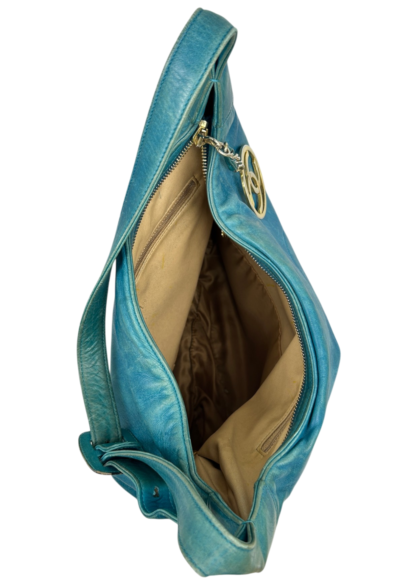 CHANEL VINTAGE (AS IS) 1989-1991 'Timeless CC Hobo' Turquoise Caviar Leather Bag