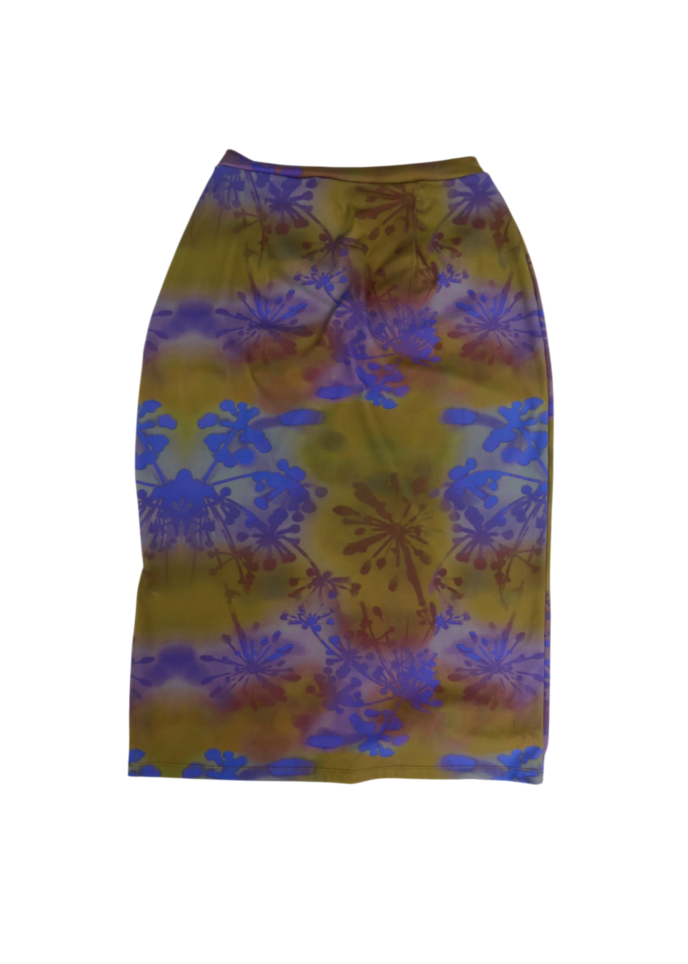 MIAOU Green/Periwinkle Printed Lycra Ruched V Waist Skirt