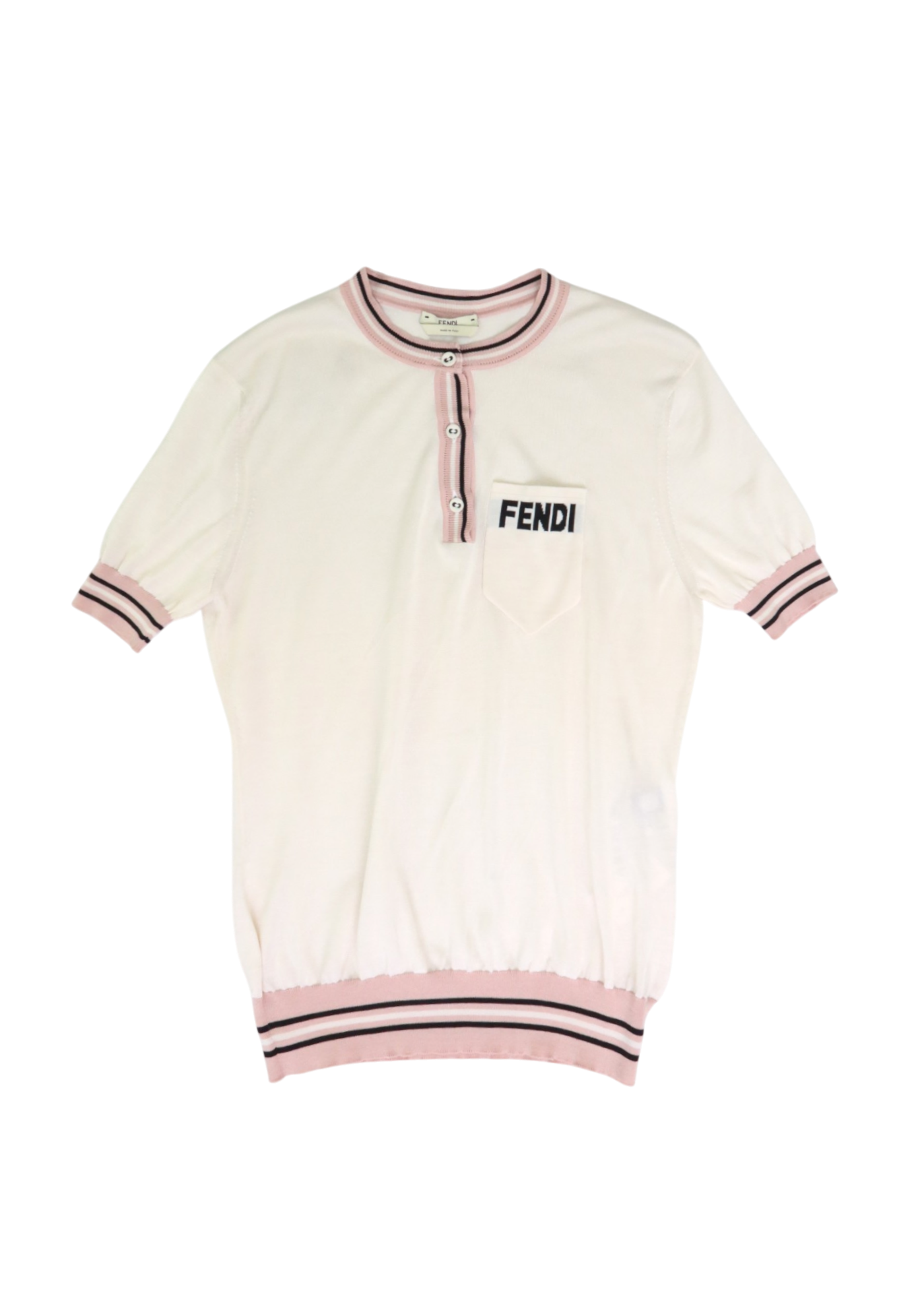 FENDI (AS IS) Cream/Baby Pink Silk Logo Knit Top