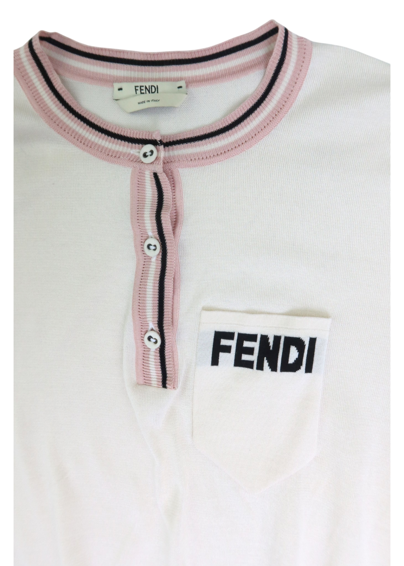 FENDI (AS IS) Cream/Baby Pink Silk Logo Knit Top