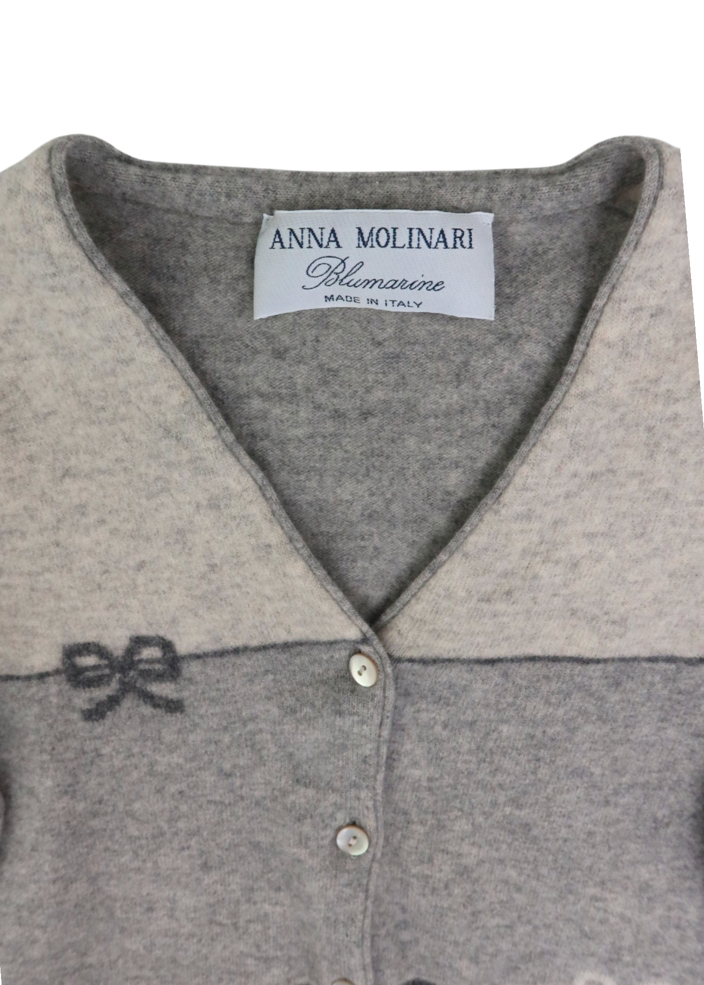 BLUMARINE Grey Wool/Cashmere Bow Intarsia Knit