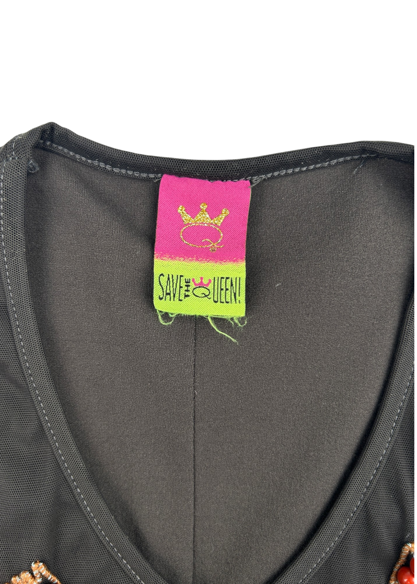 SAVE THE QUEEN Vintage Grey Printed/Beaded Mesh Double Layer Singlet
