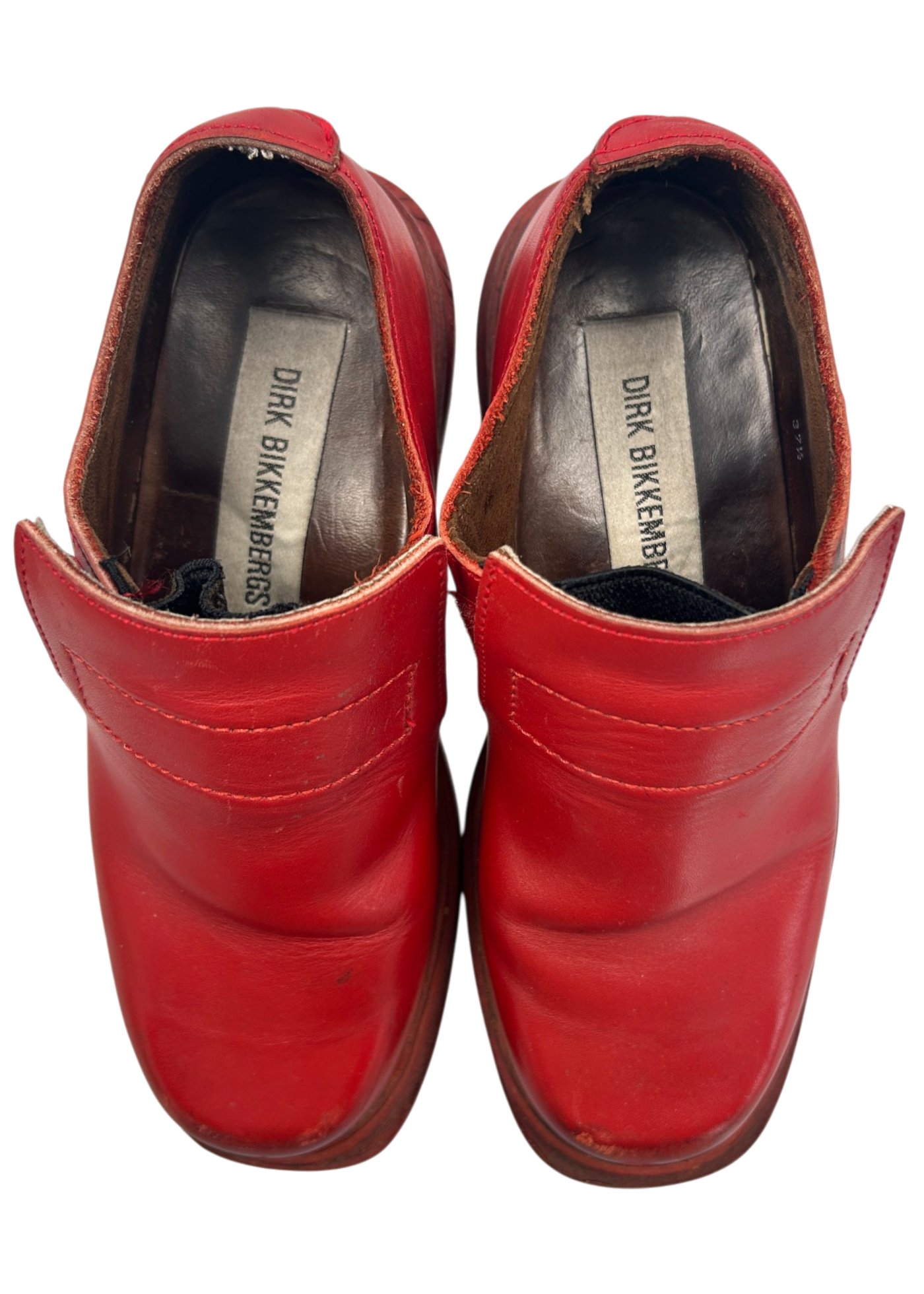 DIRK BIKKEMBERGS (AS IS) 1995 Red Leather/Wood Velcro Loafers