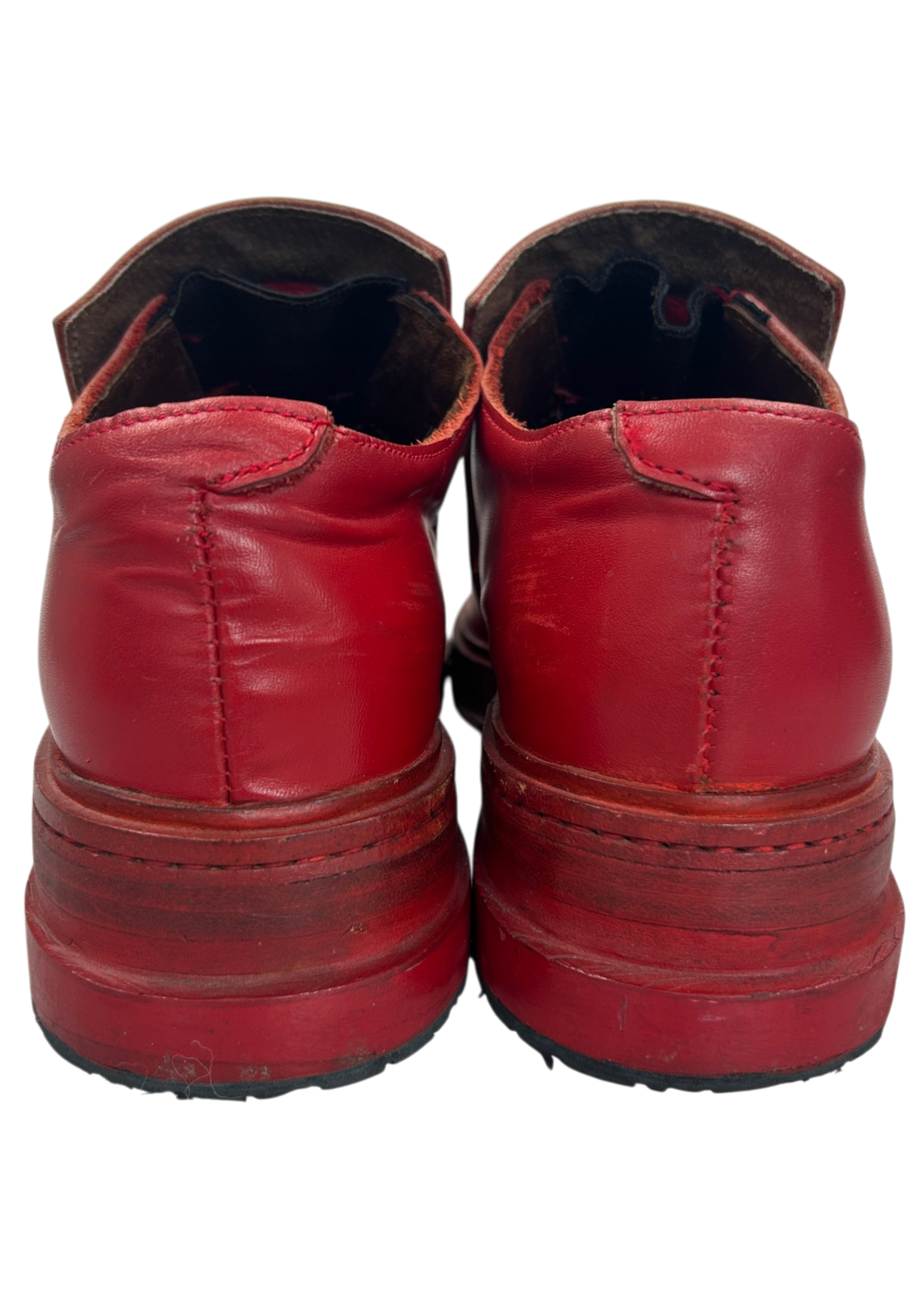 DIRK BIKKEMBERGS (AS IS) 1995 Red Leather/Wood Velcro Loafers