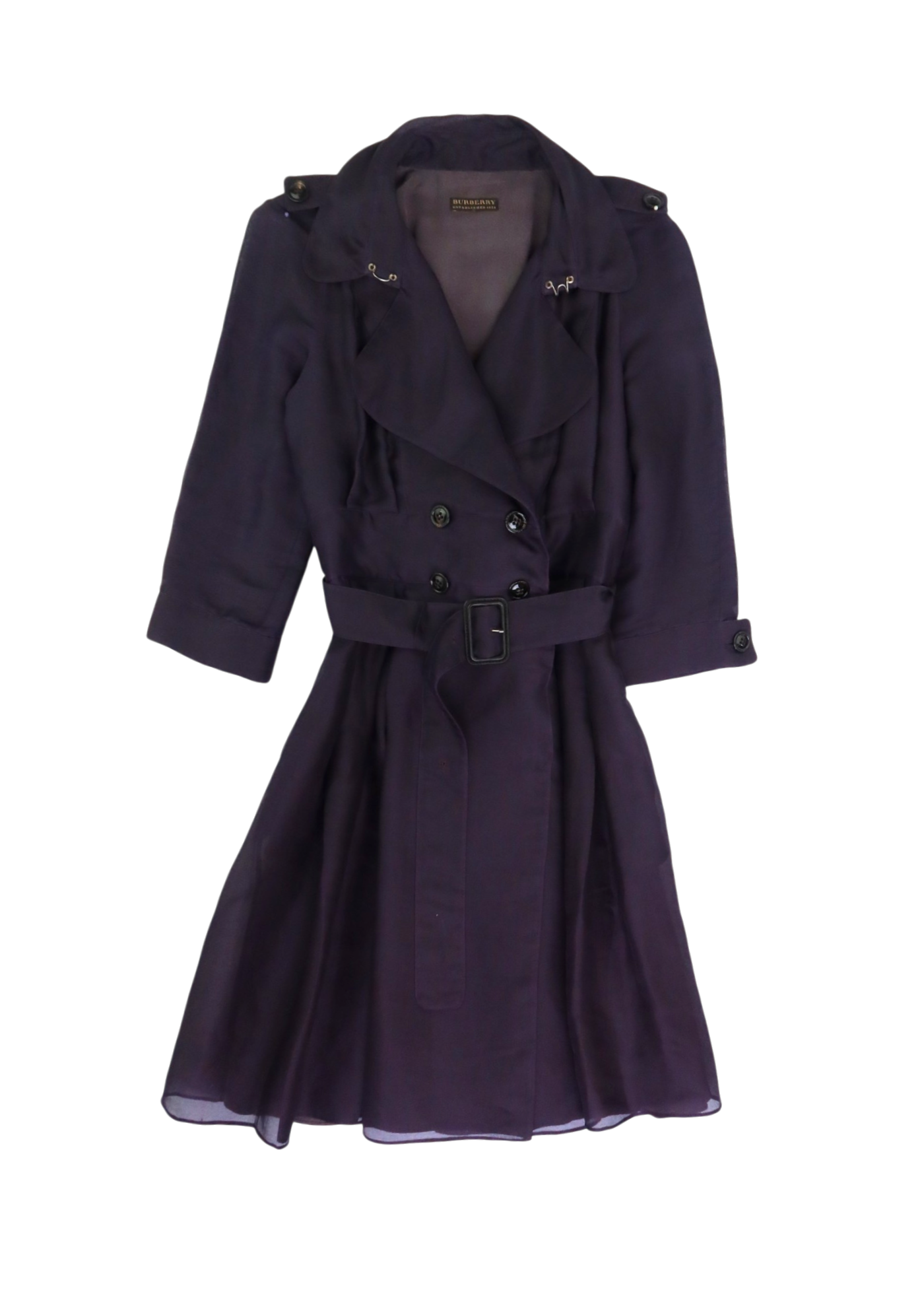 BURBERRY 2016 Purple Silk Organza Double Breast Pleat Coat w Belt