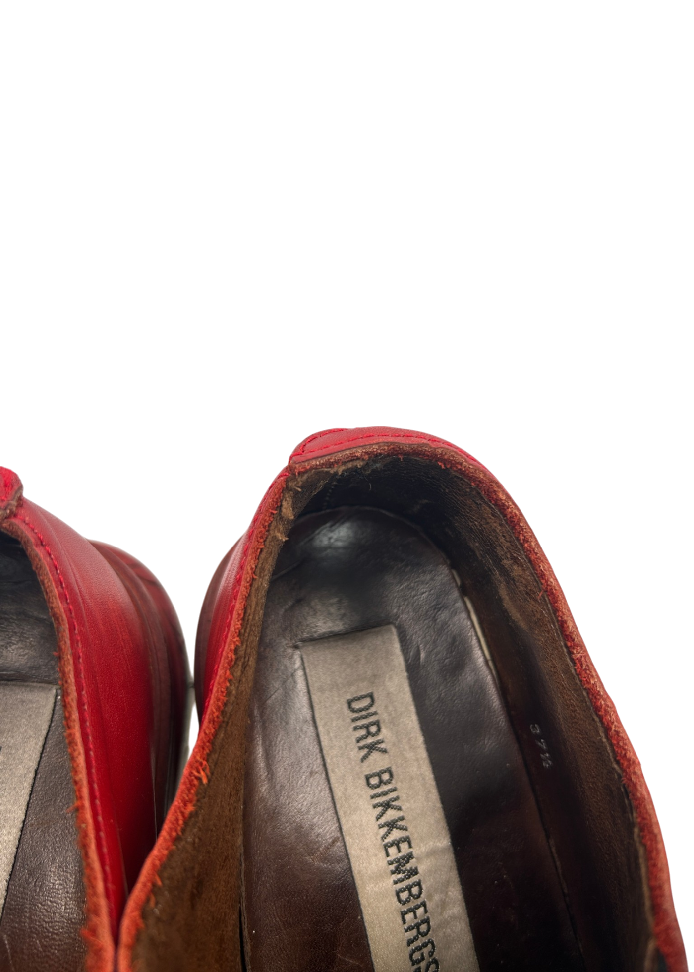 DIRK BIKKEMBERGS (AS IS) 1995 Red Leather/Wood Velcro Loafers
