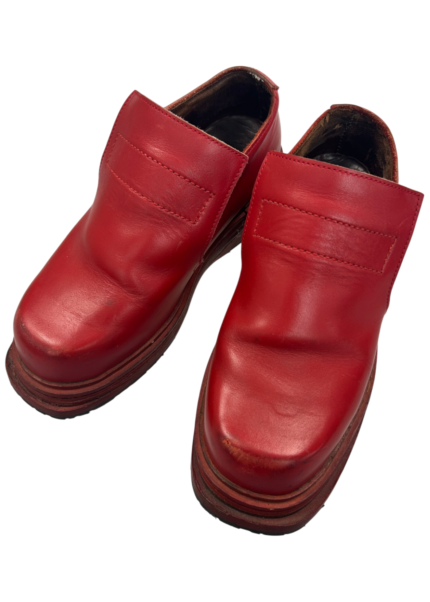 DIRK BIKKEMBERGS (AS IS) 1995 Red Leather/Wood Velcro Loafers