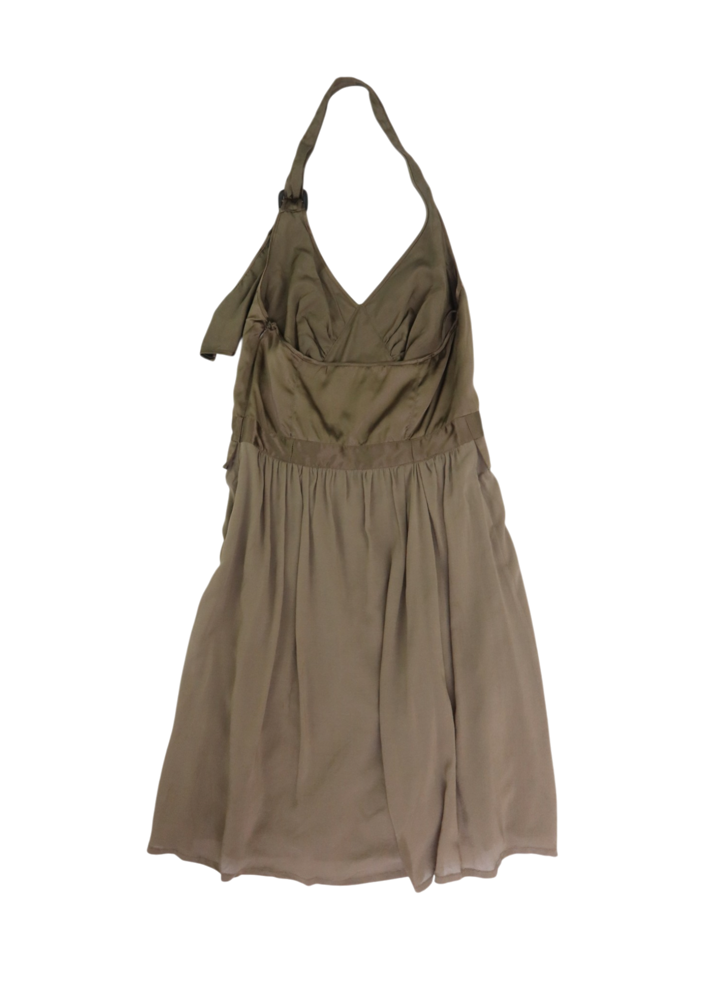 BURBERRY (AS IS) Taupe Silk Halter Midi Dress