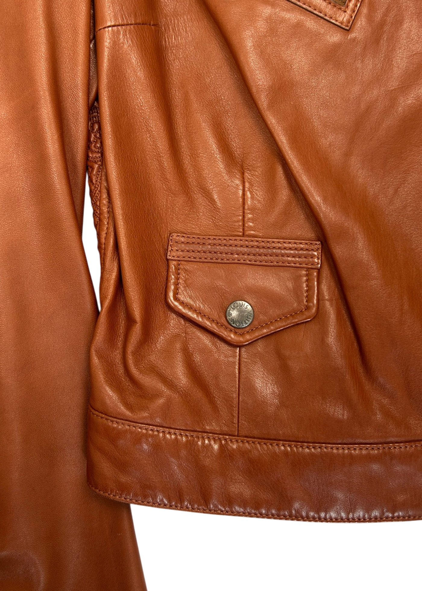 LOUIS VUITTON (AS IS) Cognac Brown Lambskin Leather Moto Jacket