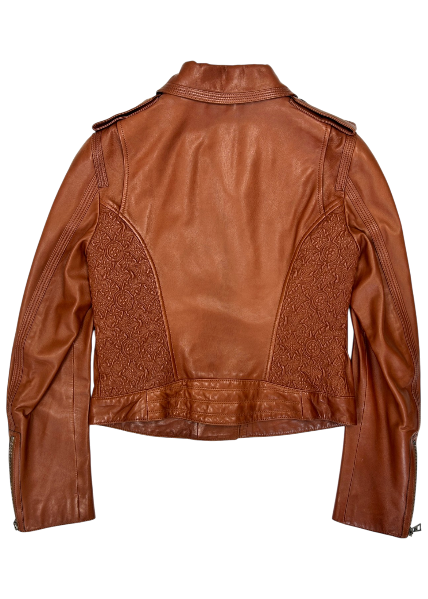 LOUIS VUITTON (AS IS) Cognac Brown Lambskin Leather Moto Jacket