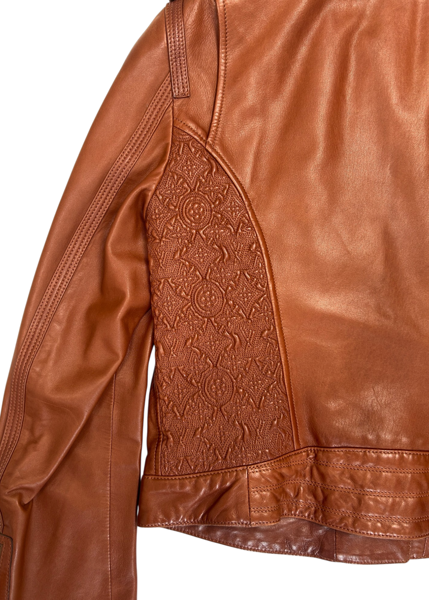 LOUIS VUITTON (AS IS) Cognac Brown Lambskin Leather Moto Jacket