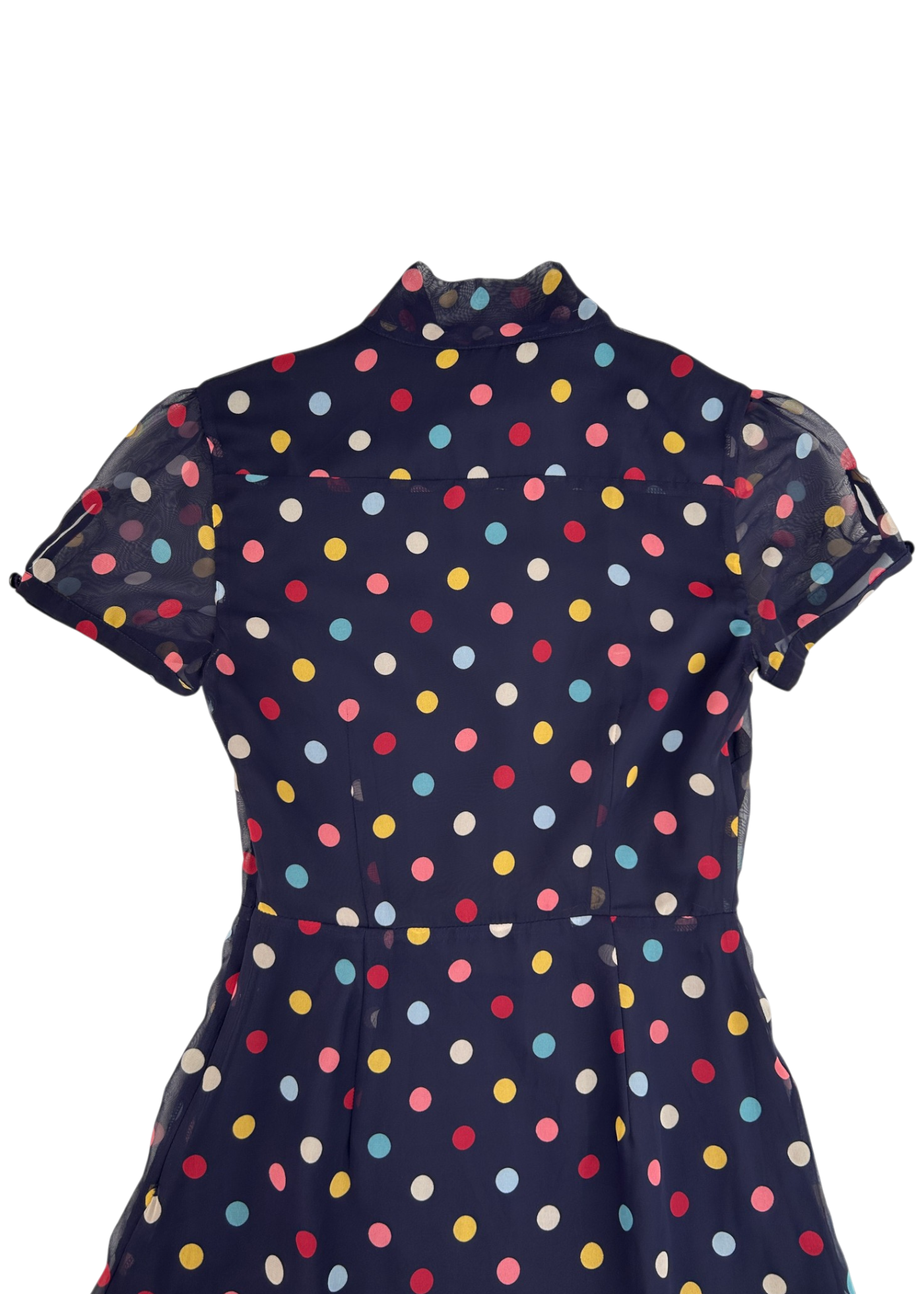 ALANNAH HILL Vintage Navy Polka Dot Tiered Hem Dress W Pussy Bow