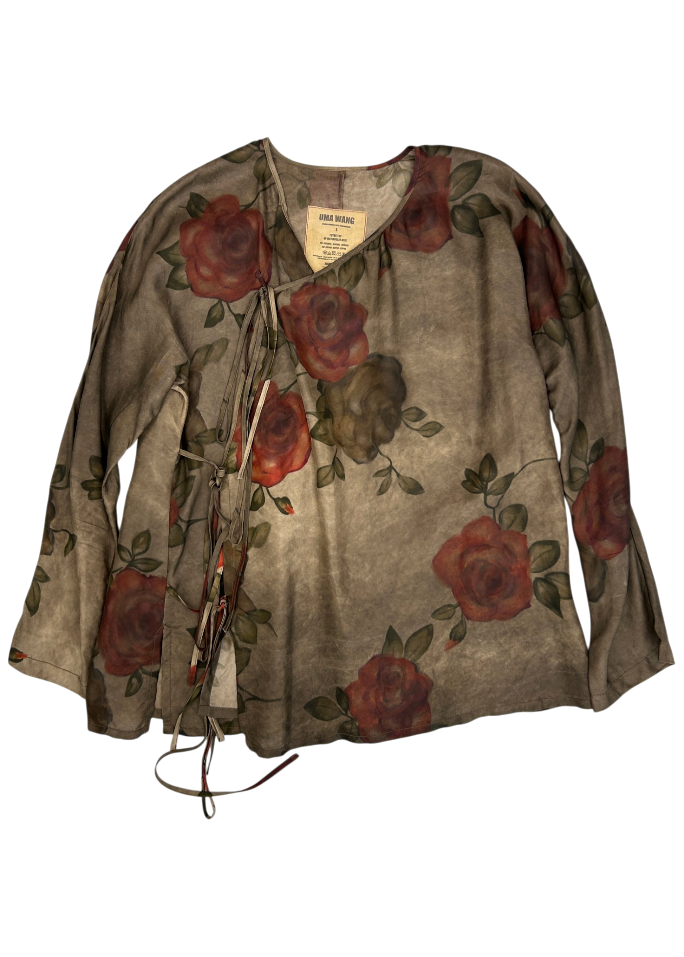 UMA WANG S/S 2023 'Thyme' Olive Green Rose Side Tie Blouse