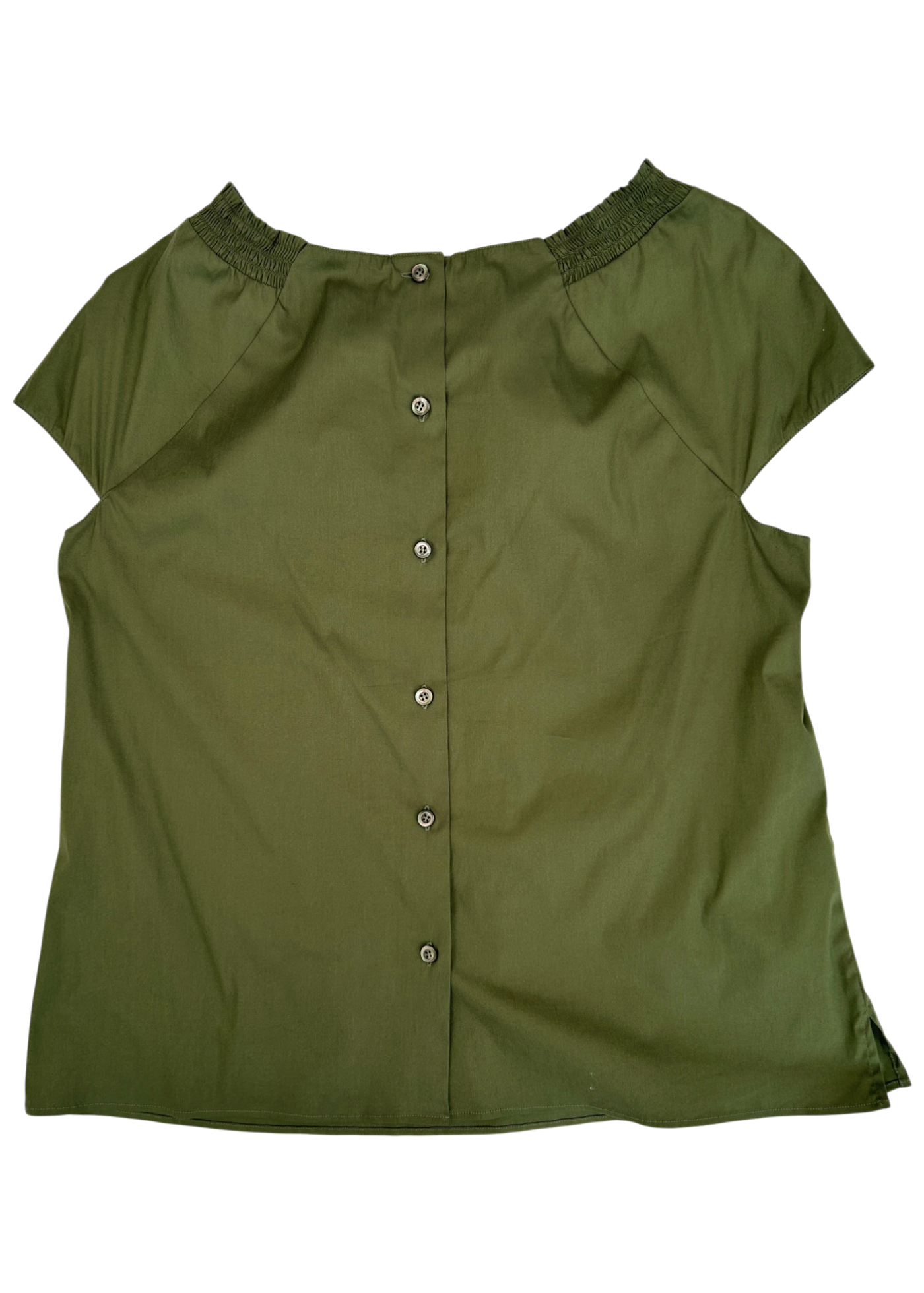 PRADA 2015 Green Cotton Smocked Neckline Top