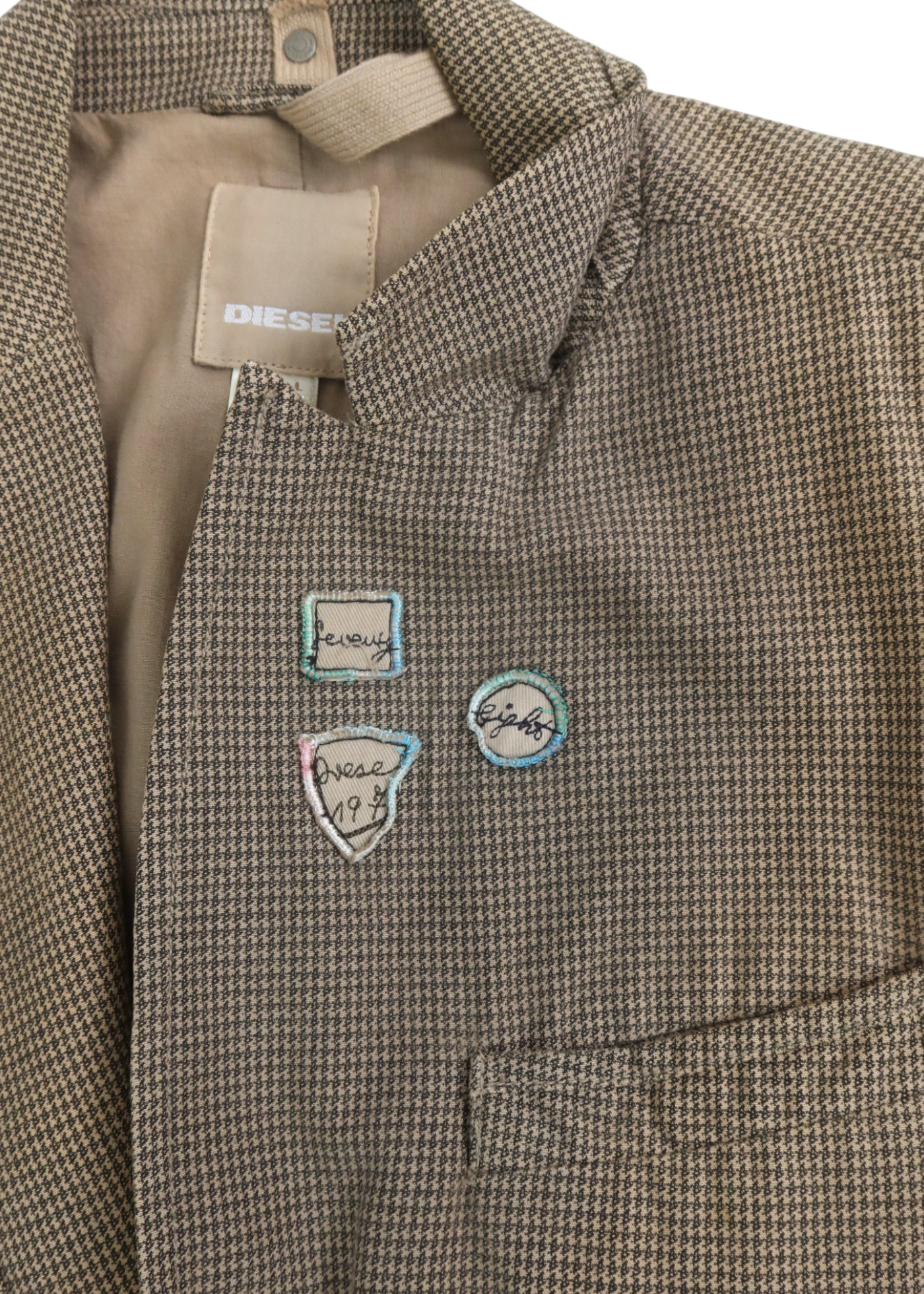 DIESEL VINTAGE Beige Micro Houndstooth Cotton Blazer