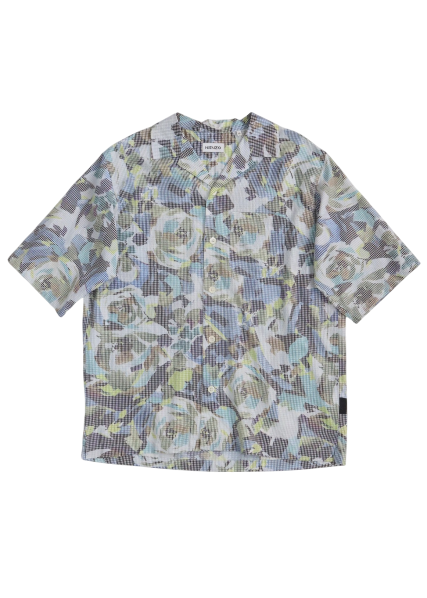 KENZO Green/Blue Gingham Foliage Overlay Shirt