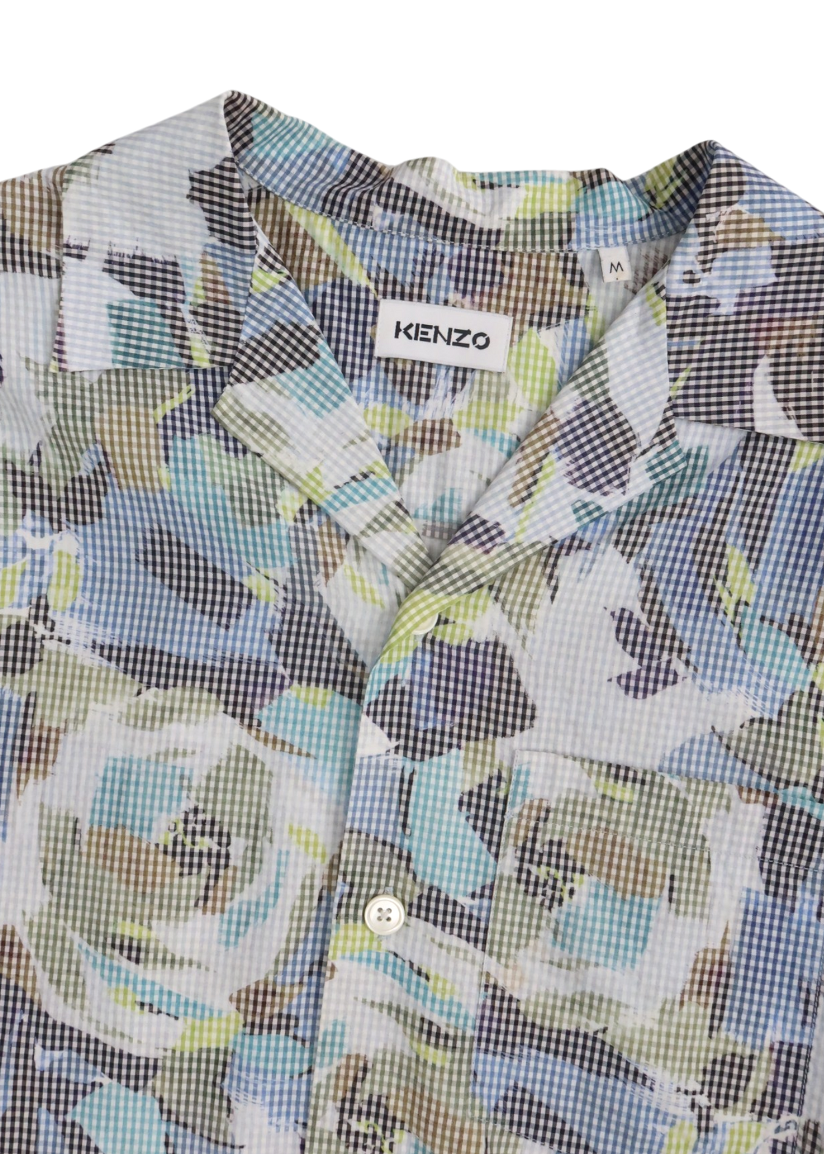 KENZO Green/Blue Gingham Foliage Overlay Shirt