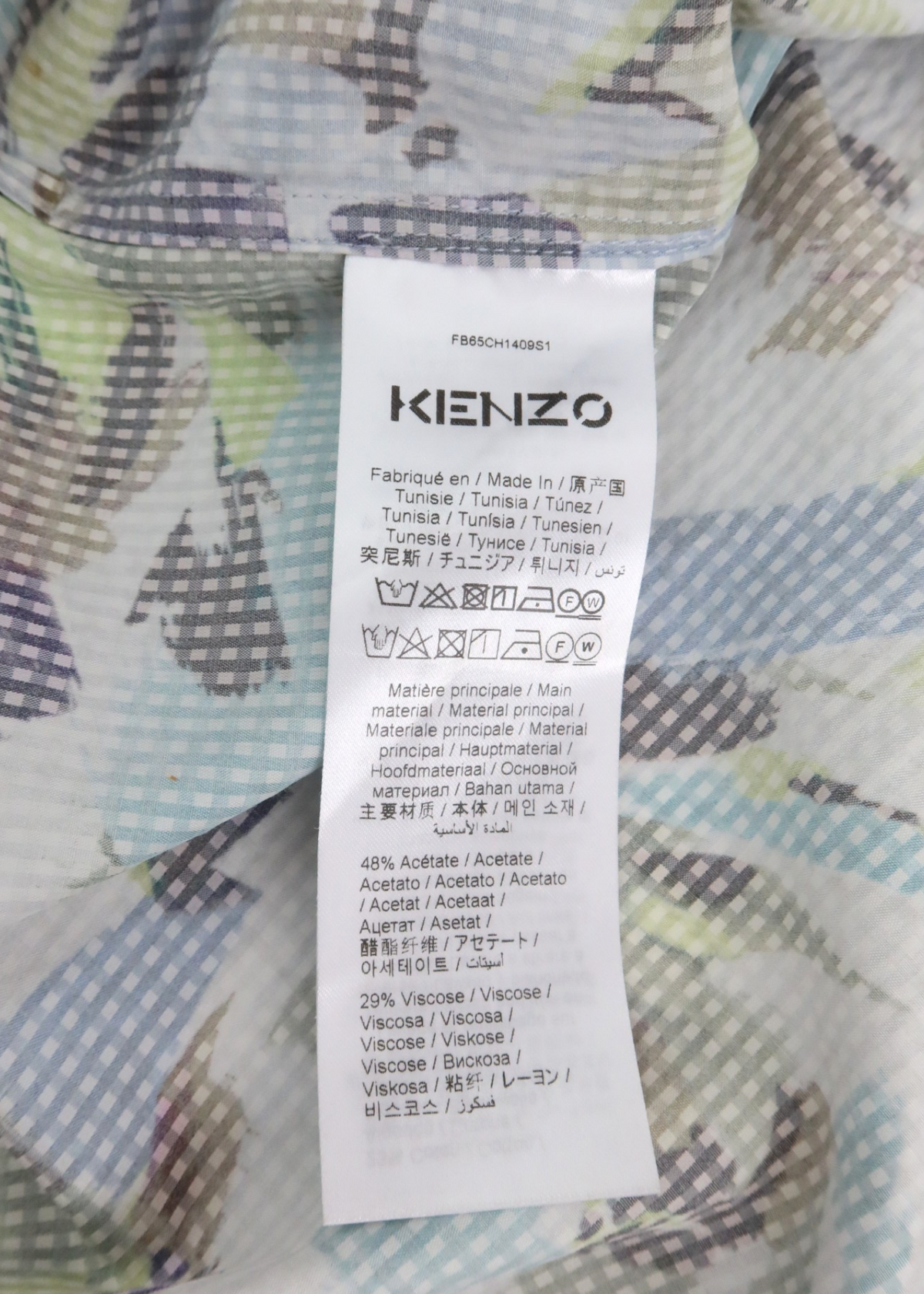 KENZO Green/Blue Gingham Foliage Overlay Shirt