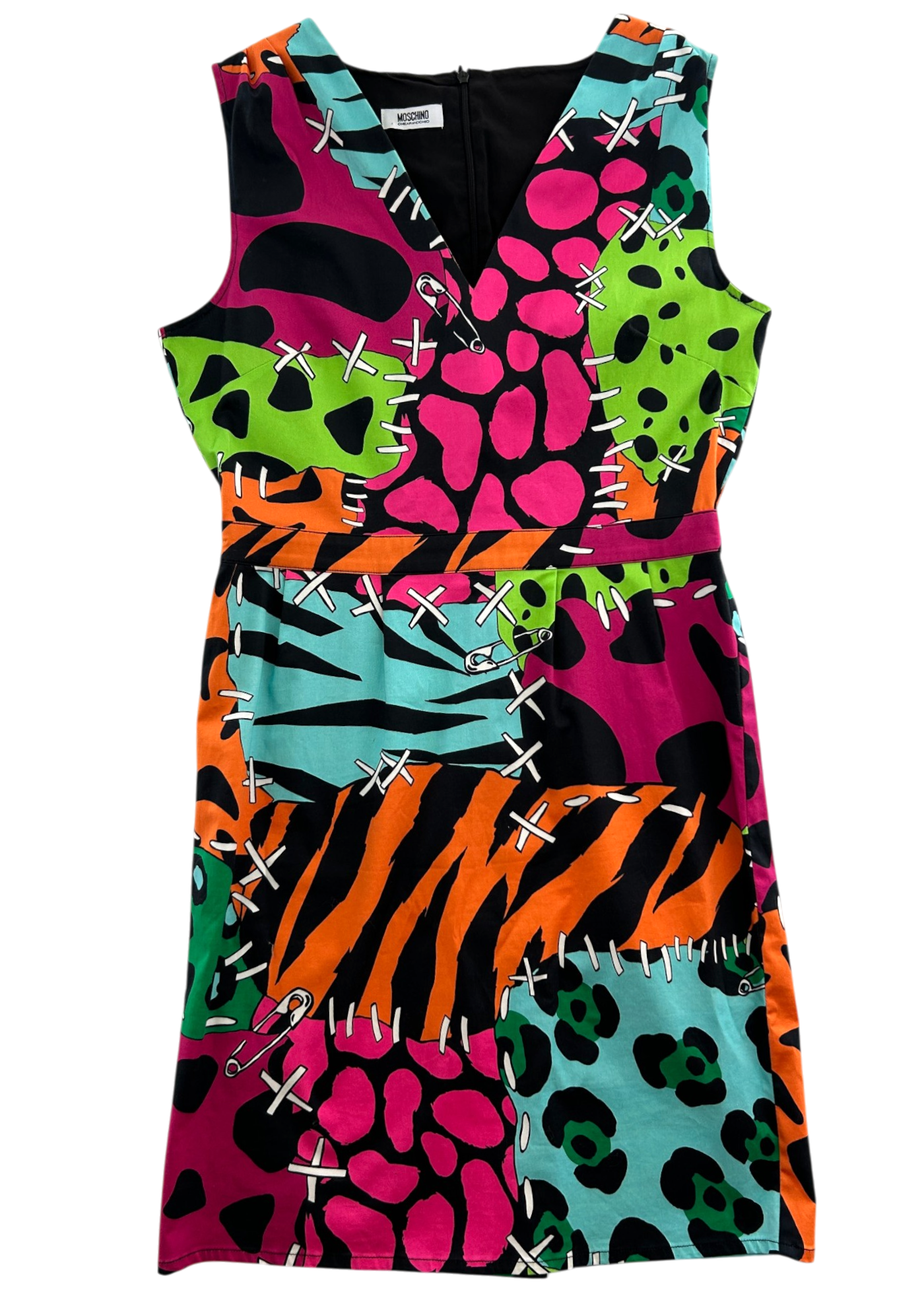 MOSCHINO CHEAP & CHIC Stitch Safetypin Patchwork Print Dress