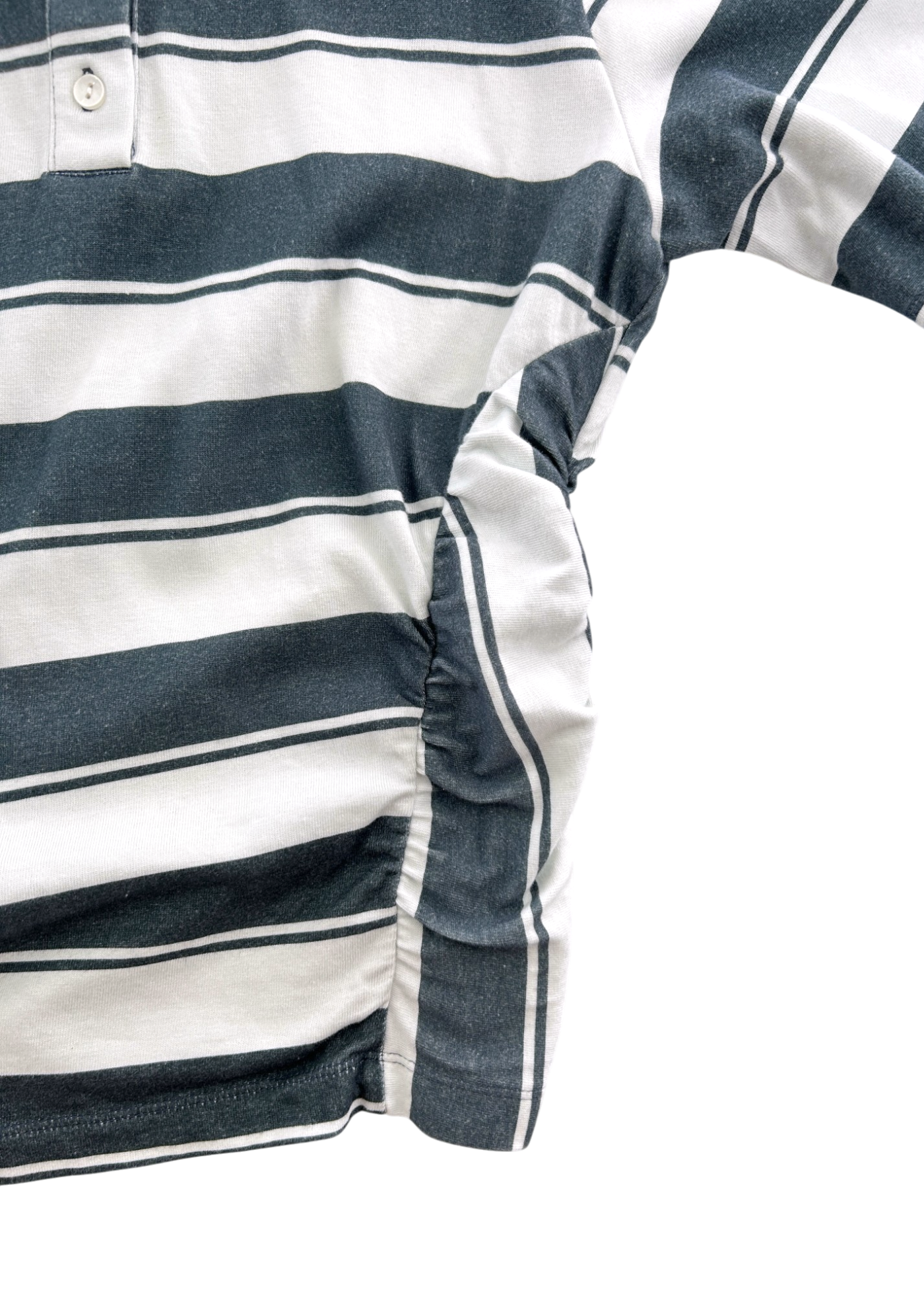 BAUM UND PFERDGARTEN White/Grey Cotton Stripe Ruched Side Polo