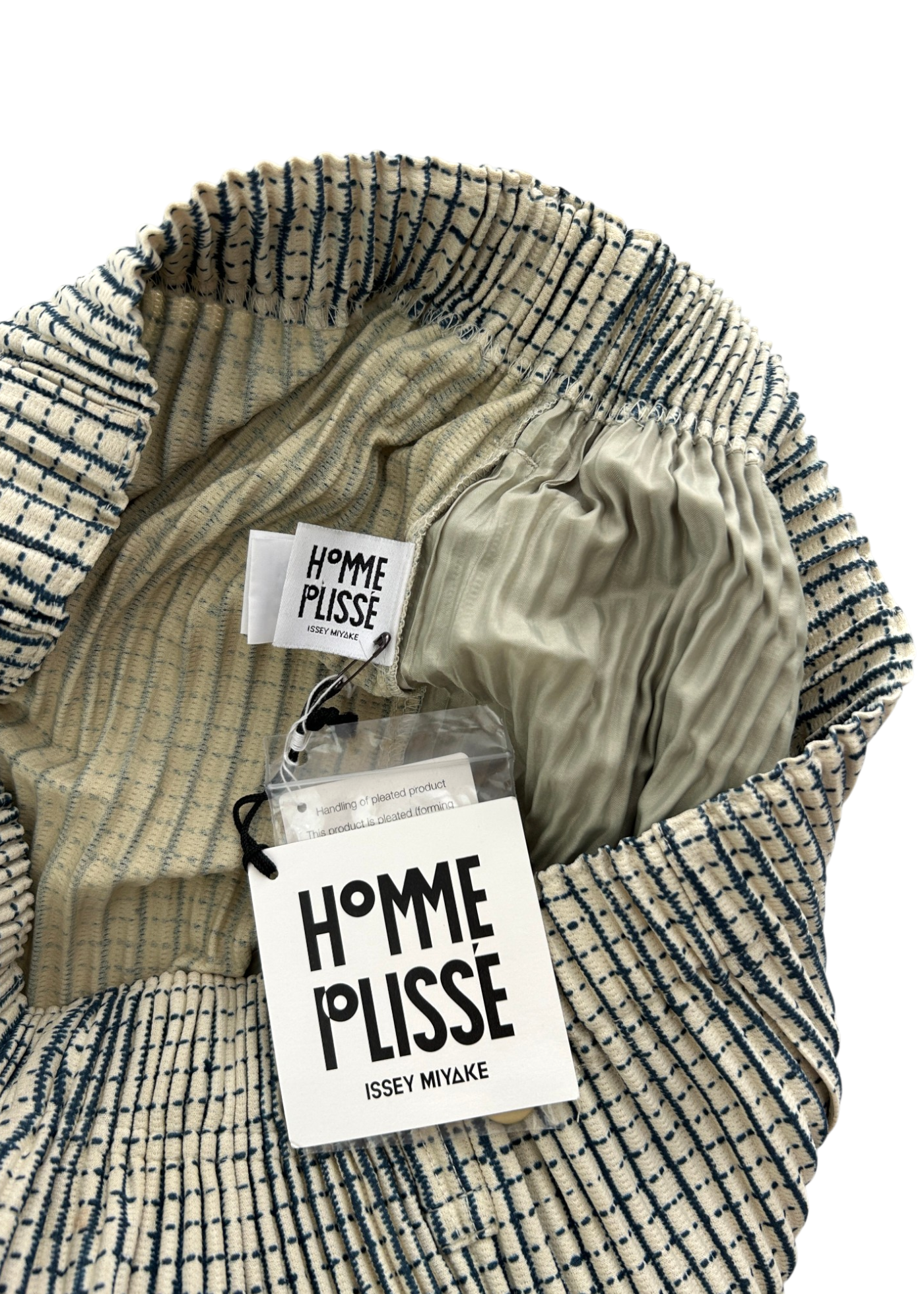 ISSEY MIYAKE HOMME PLISSE Ivory/Blue Speckled Pleat Pants
