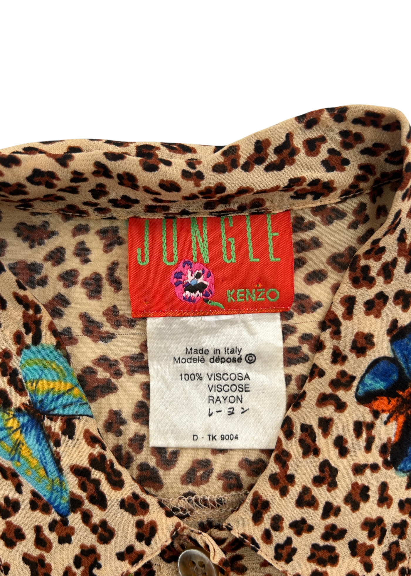 KENZO JUNGLE Vintage Sheer Leopard Butterfly Print Shirt